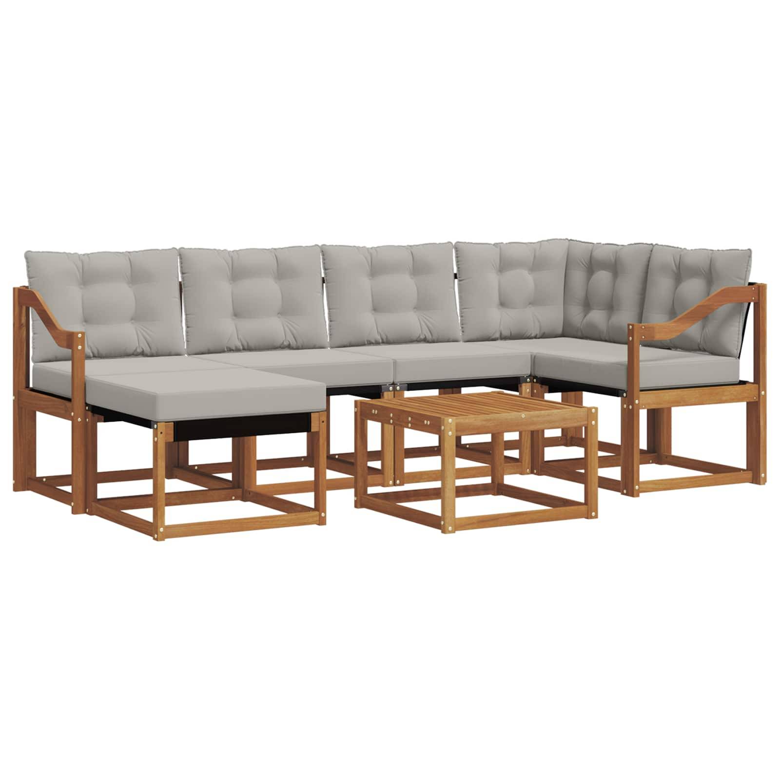 vidaXL Outdoor-Sofagarnitur mit Kissen 7 pcs Natürlich und Hellgrau