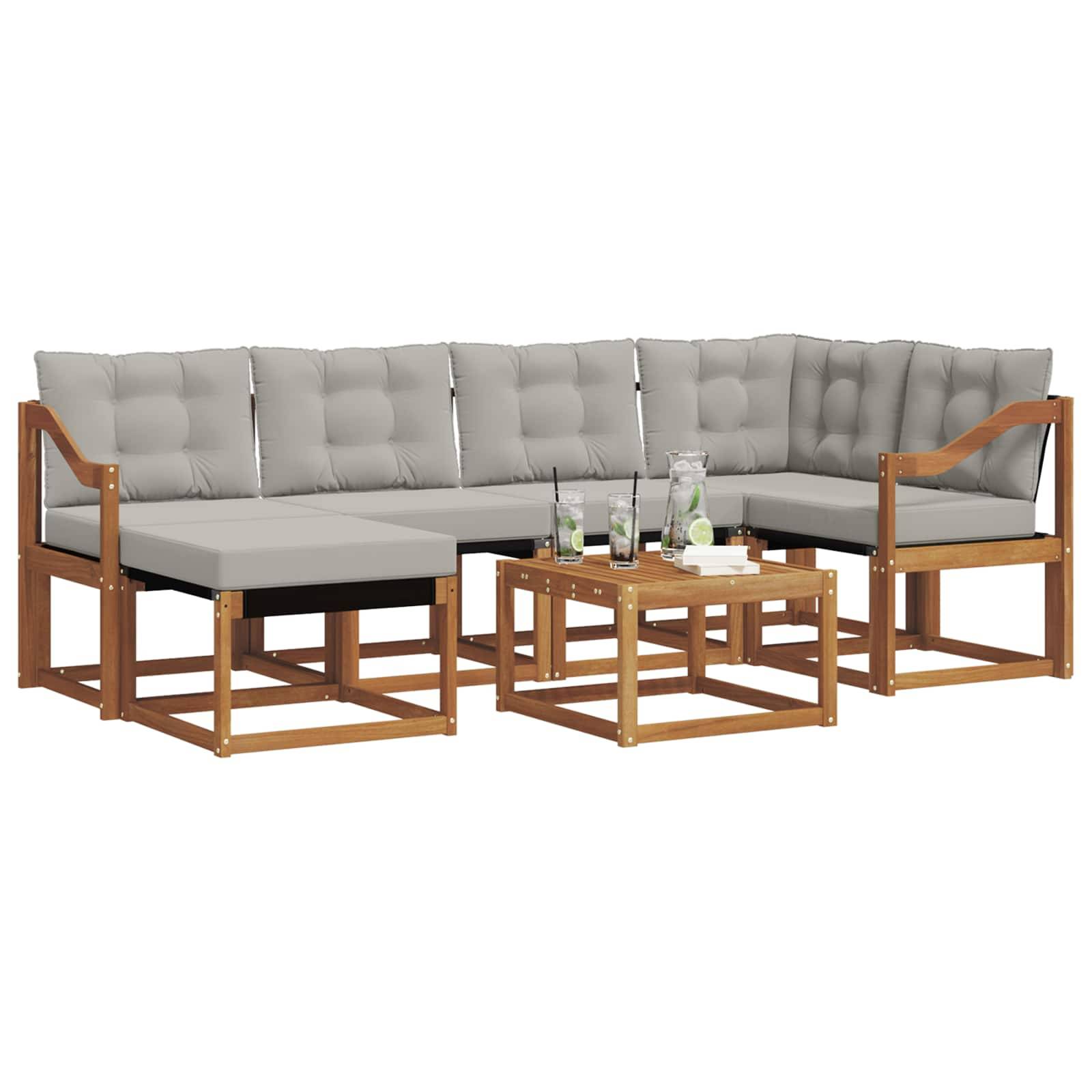 vidaXL Outdoor-Sofagarnitur mit Kissen 7 pcs Natürlich und Hellgrau