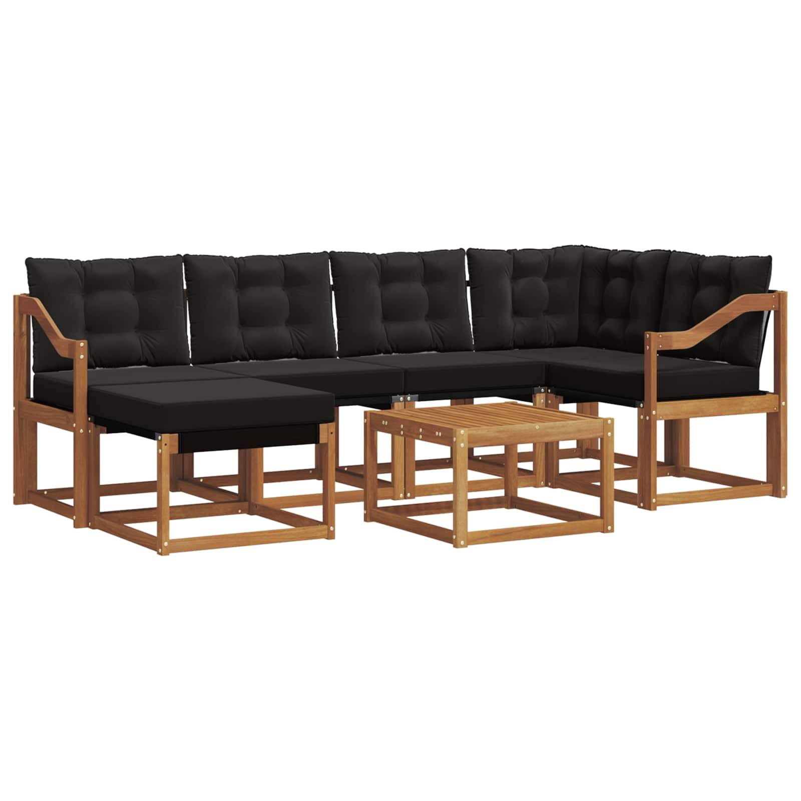 vidaXL Outdoor-Sofagarnitur mit Kissen 7 pcs Natürlich und Schwarz