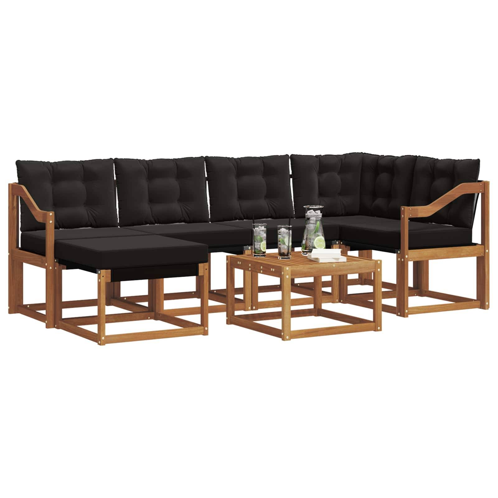 vidaXL Outdoor-Sofagarnitur mit Kissen 7 pcs Natürlich und Schwarz