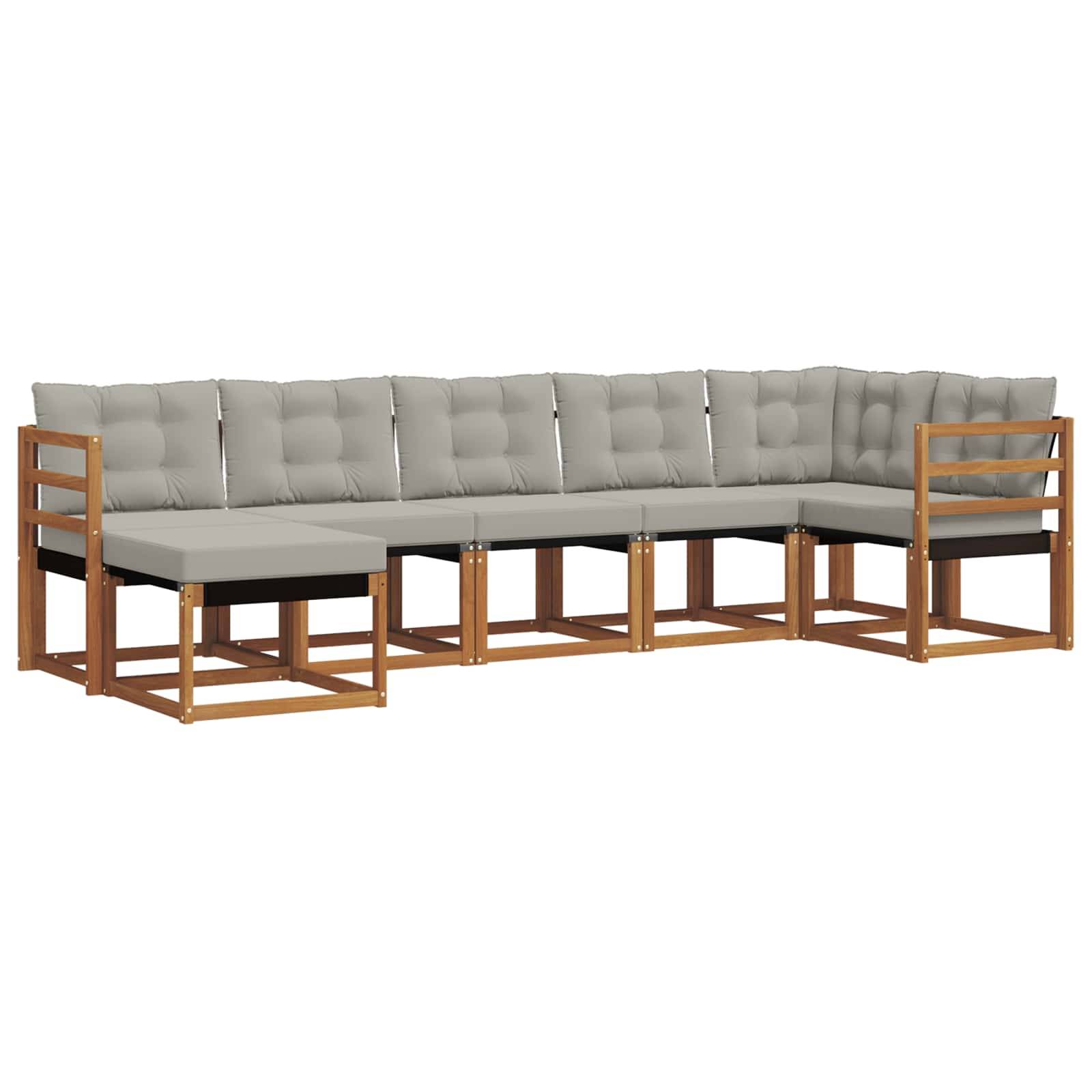 vidaXL Outdoor-Sofagarnitur mit Kissen 7 pcs Natürlich und Hellgrau
