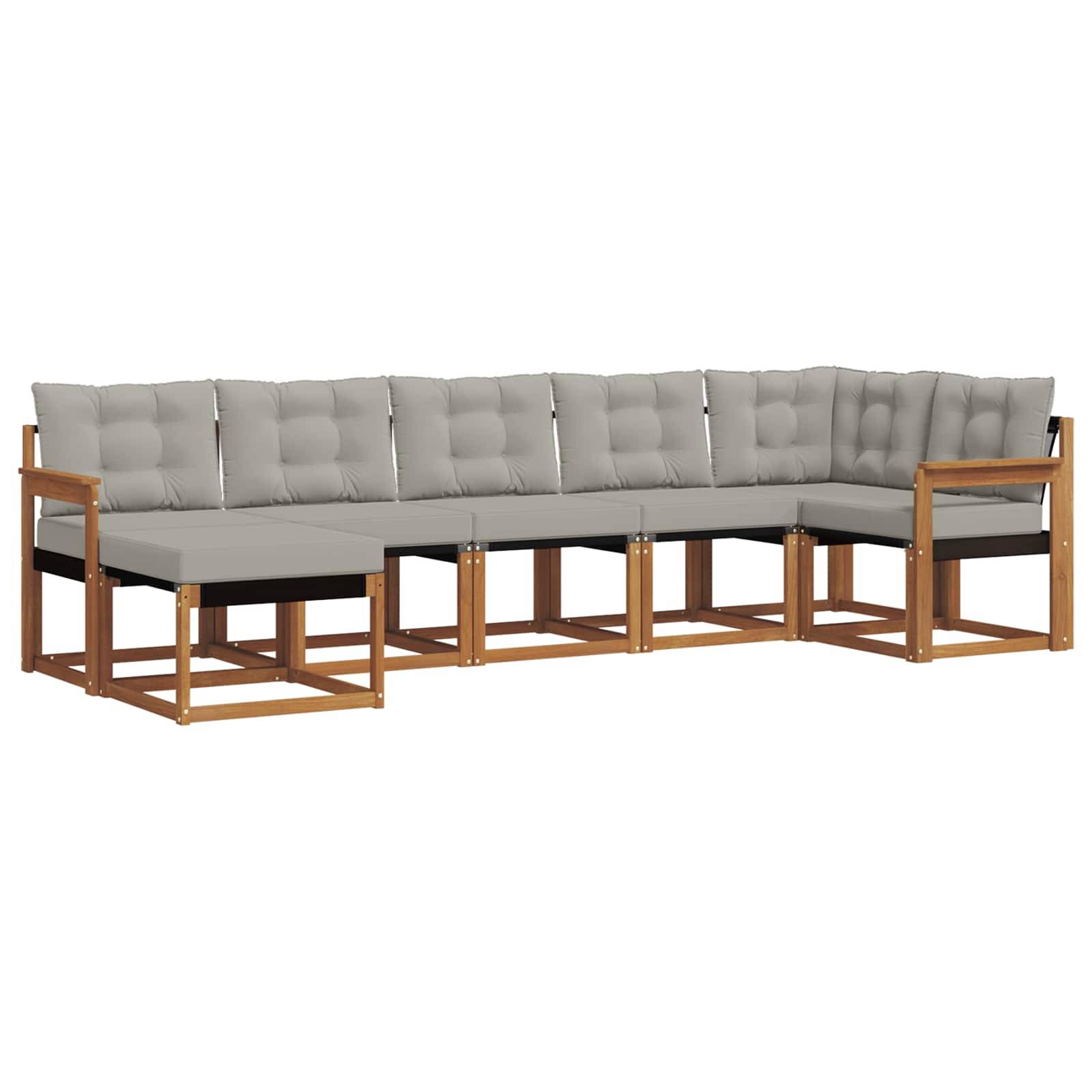 vidaXL Outdoor-Sofagarnitur mit Kissen 7 pcs Natürlich und Hellgrau