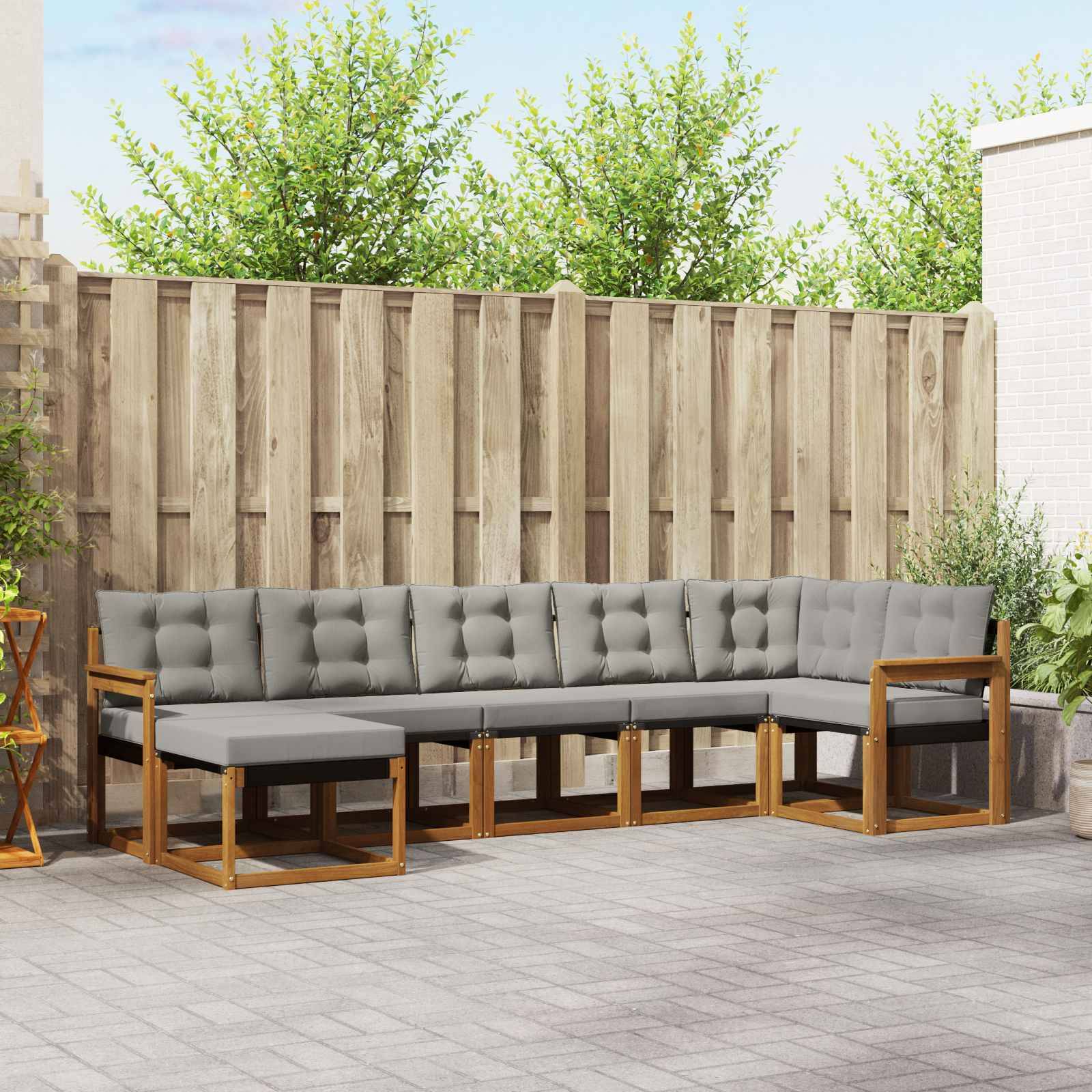 vidaXL Outdoor-Sofagarnitur mit Kissen 7 pcs Natürlich und Hellgrau
