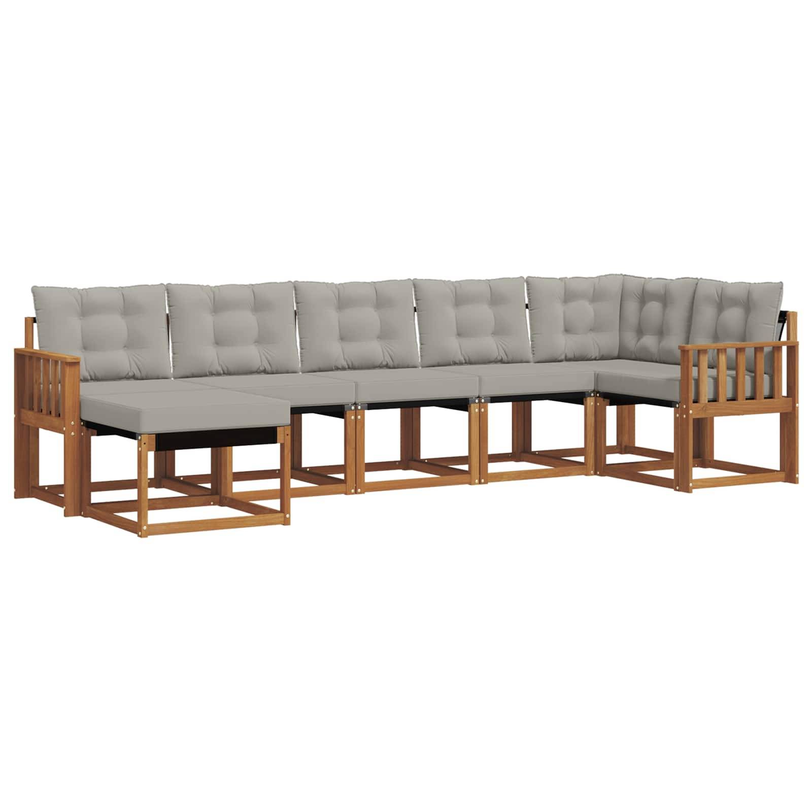 vidaXL Outdoor-Sofagarnitur mit Kissen 7 pcs Natürlich und Hellgrau