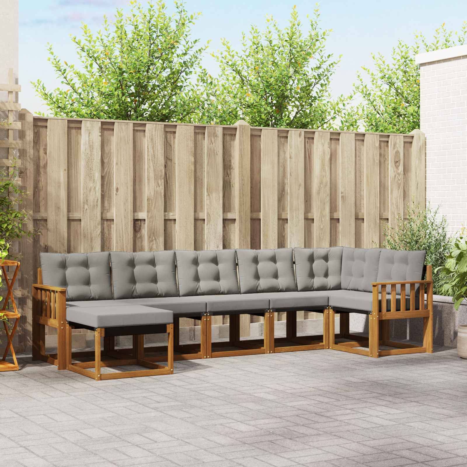 vidaXL Outdoor-Sofagarnitur mit Kissen 7 pcs Natürlich und Hellgrau