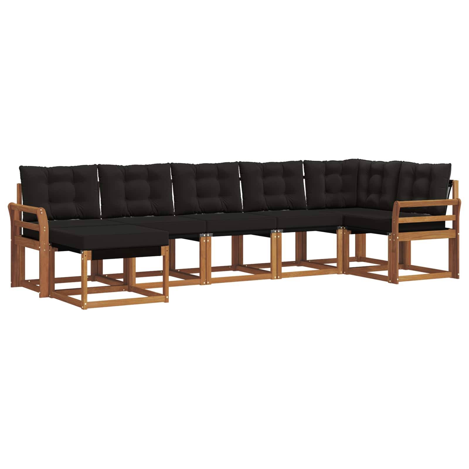 vidaXL Outdoor-Sofagarnitur mit Kissen 7 pcs Natürlich und Schwarz