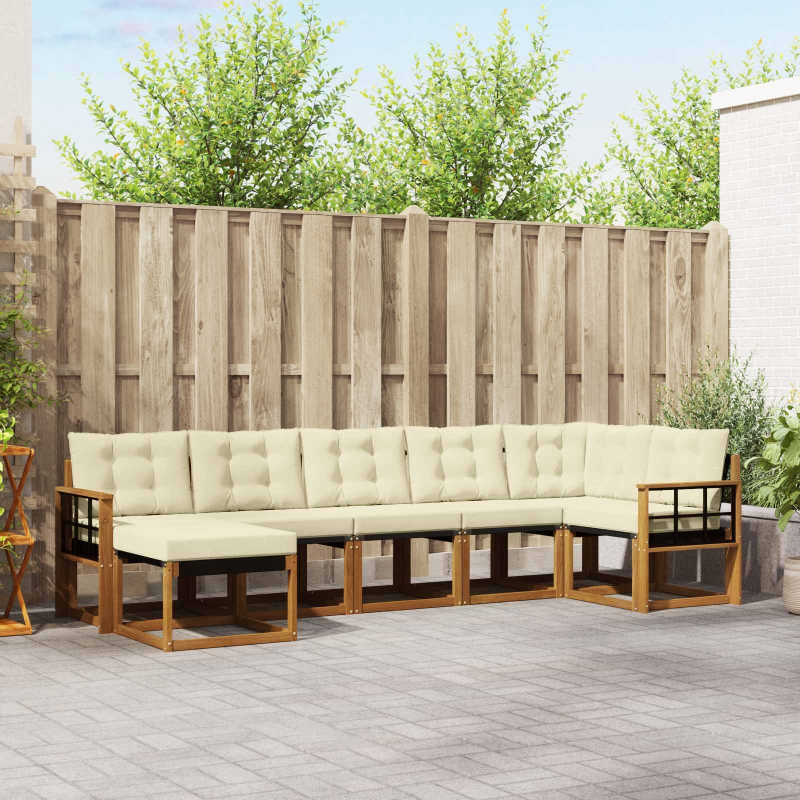 vidaXL Outdoor-Sofagarnitur mit Kissen 7 pcs Natur und Creme
