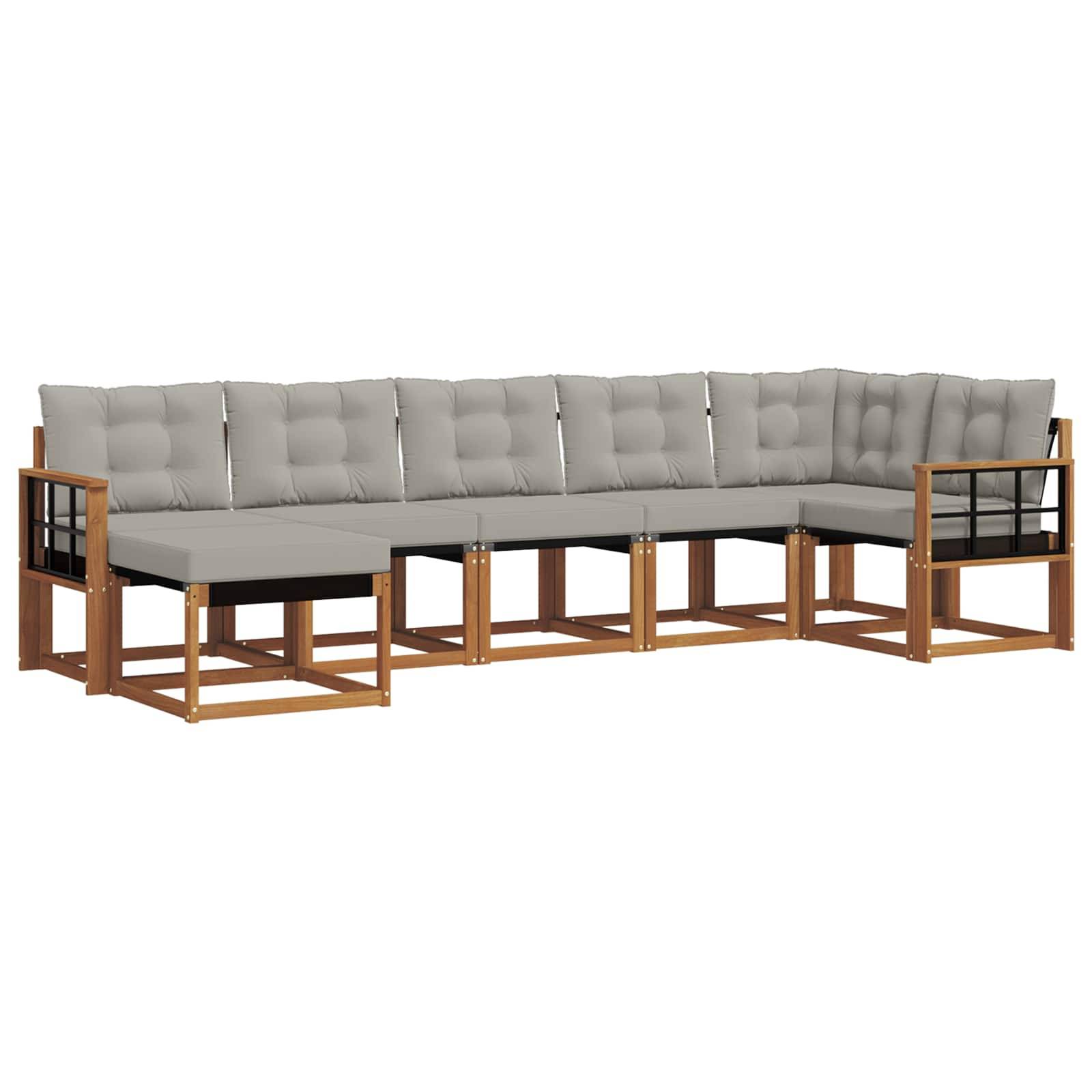 vidaXL Outdoor-Sofagarnitur mit Kissen 7 pcs Natürlich und Hellgrau