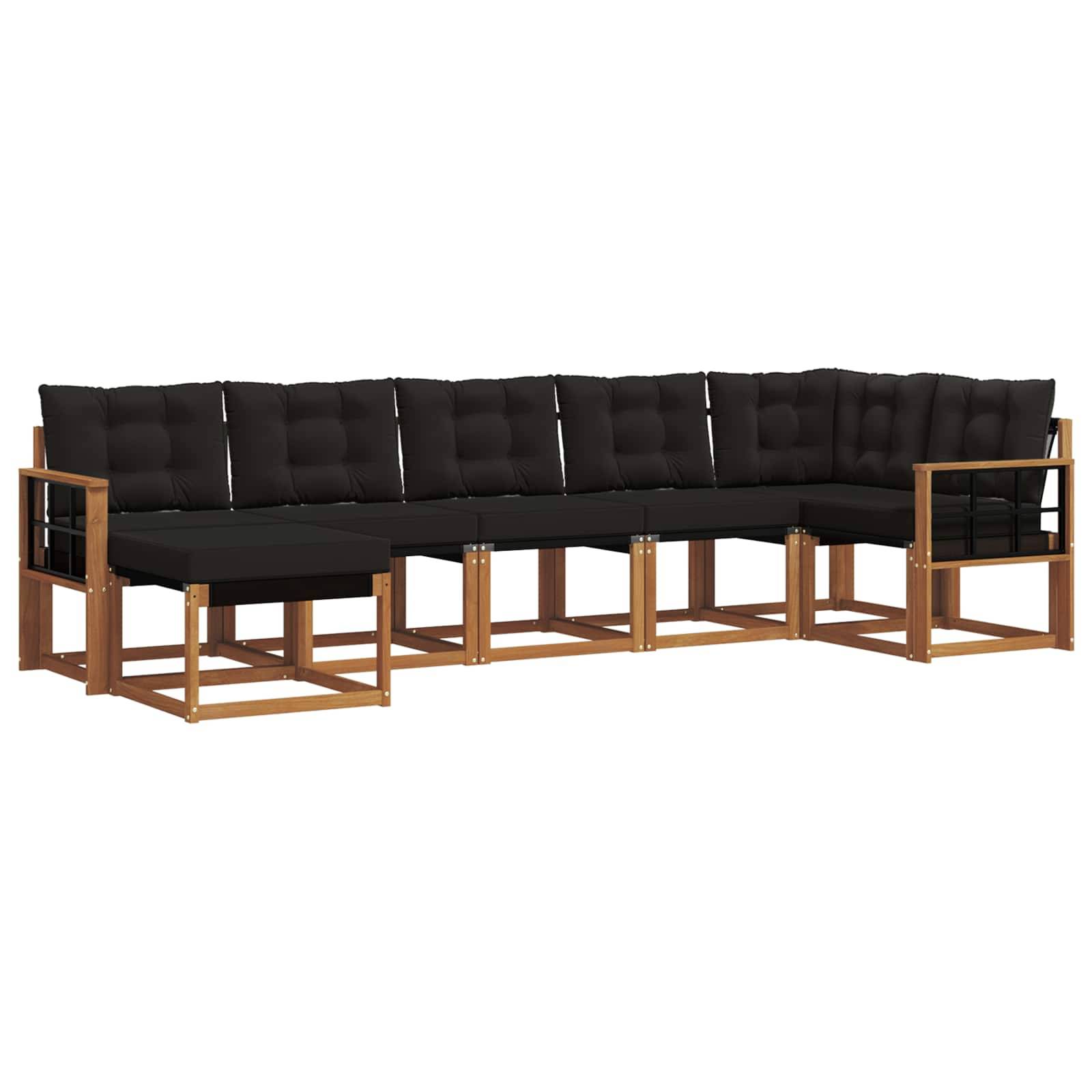 vidaXL Outdoor-Sofagarnitur mit Kissen 7 pcs Natürlich und Schwarz