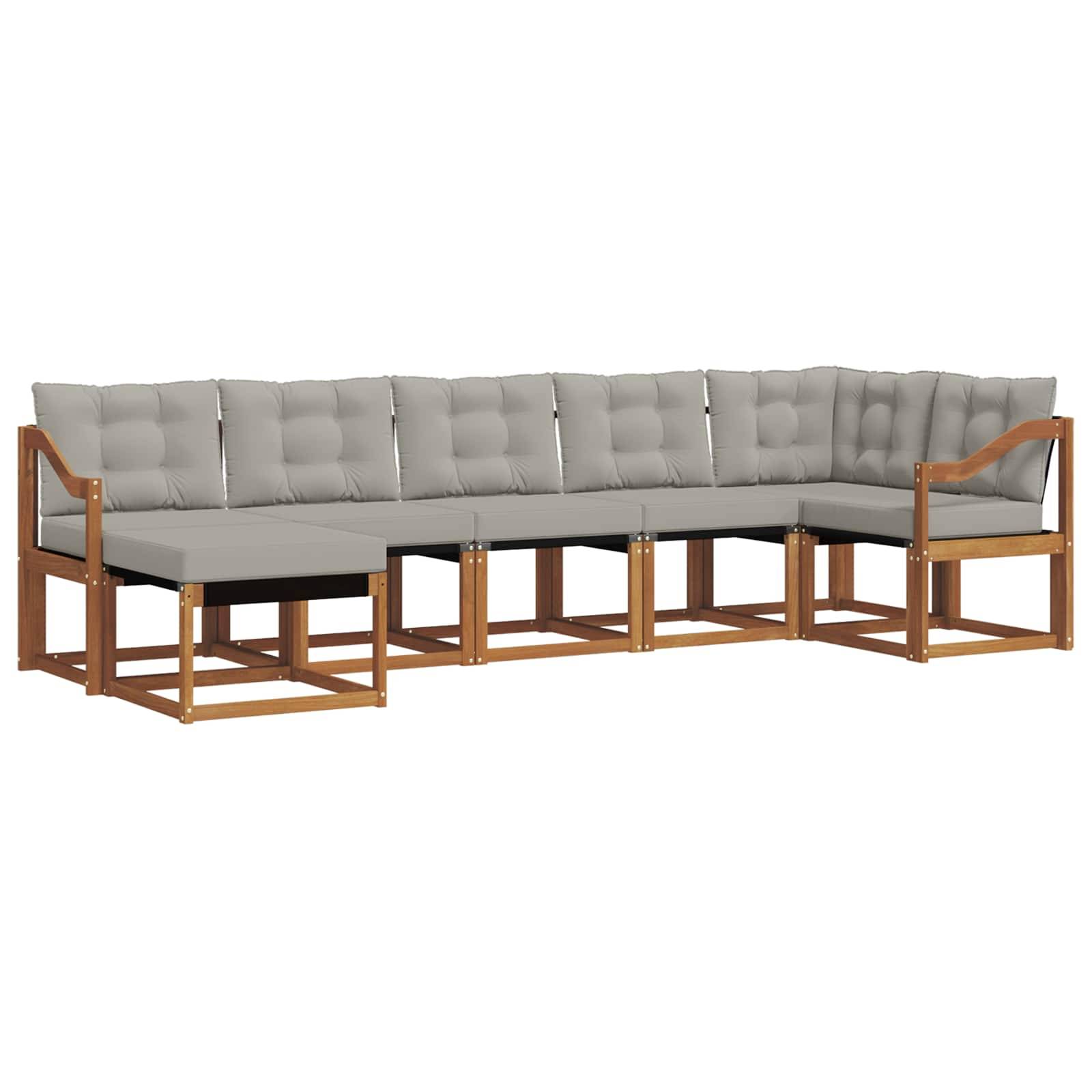 vidaXL Outdoor-Sofagarnitur mit Kissen 7 pcs Natürlich und Hellgrau