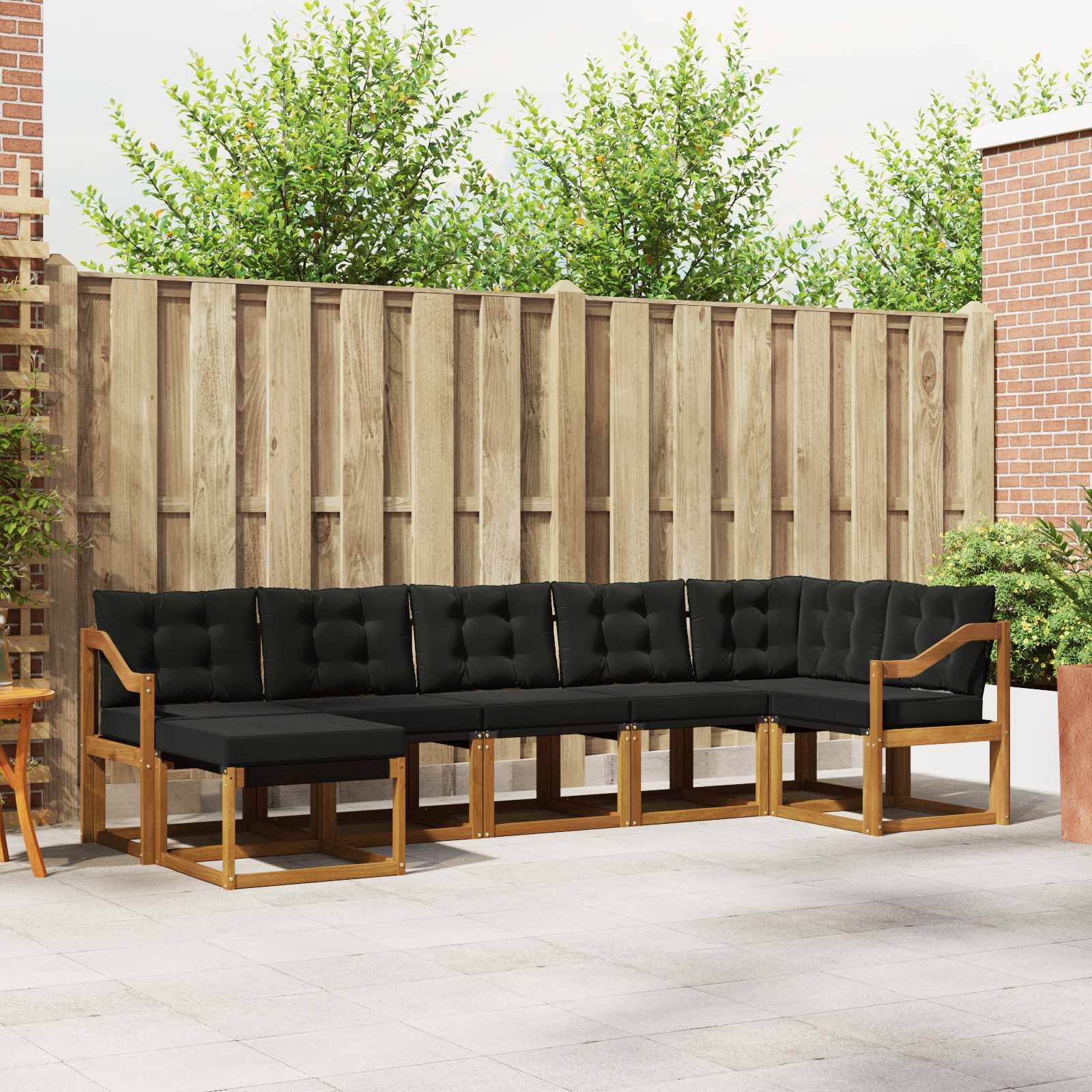 vidaXL Outdoor-Sofagarnitur mit Kissen 7 pcs Natürlich und Schwarz