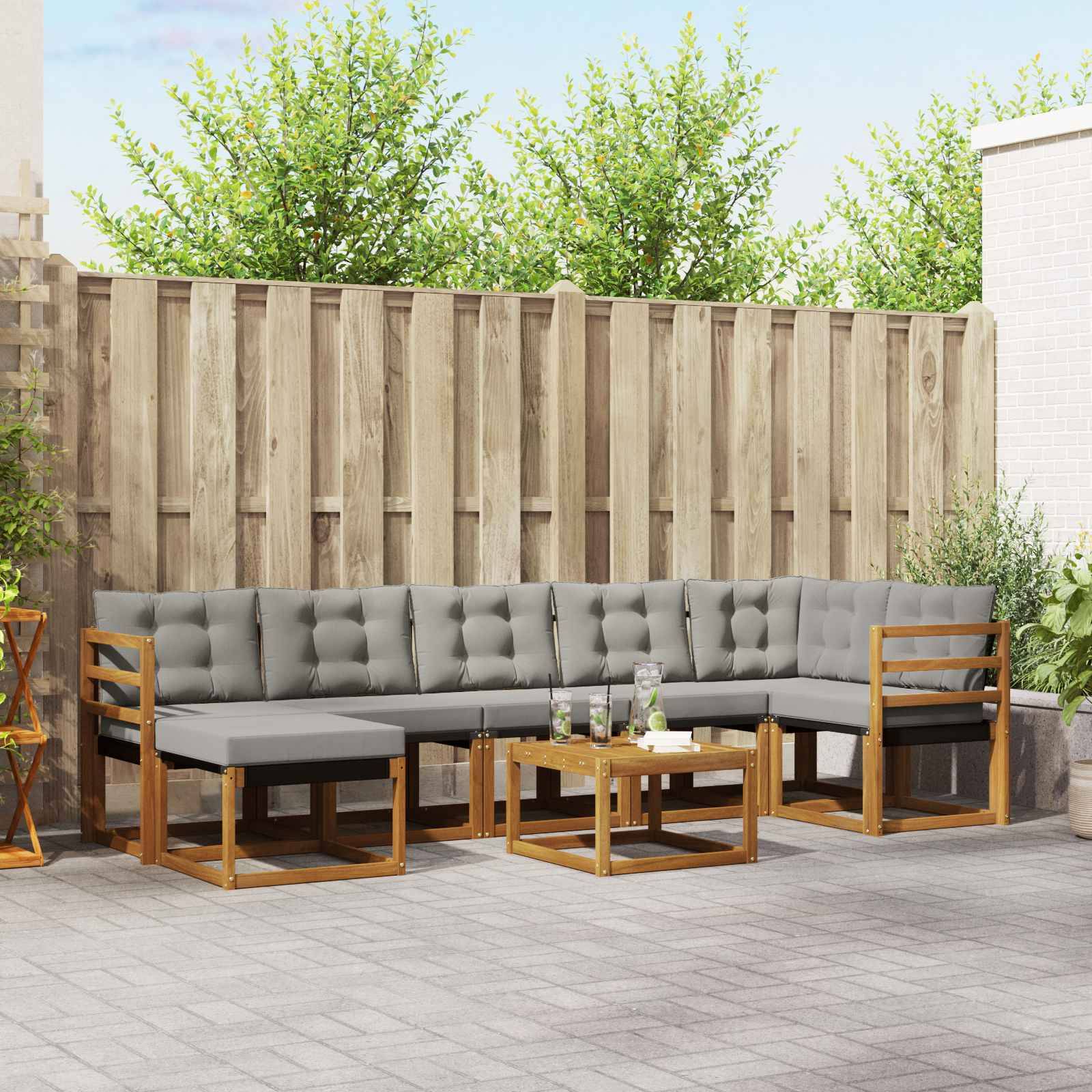 vidaXL Outdoor-Sofagarnitur mit Kissen 8 pcs Natürlich und Hellgrau
