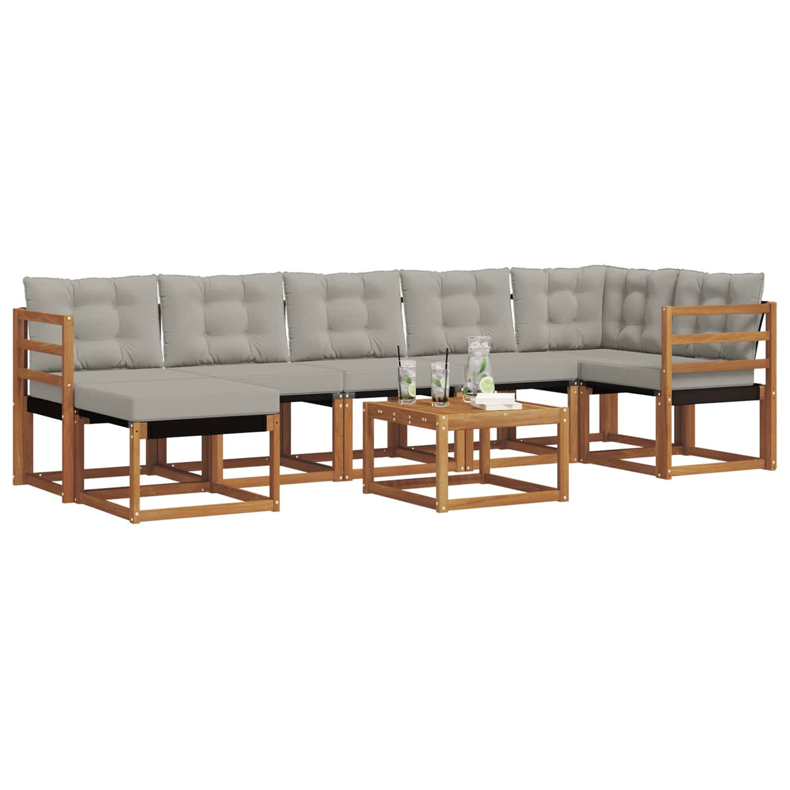 vidaXL Outdoor-Sofagarnitur mit Kissen 8 pcs Natürlich und Hellgrau