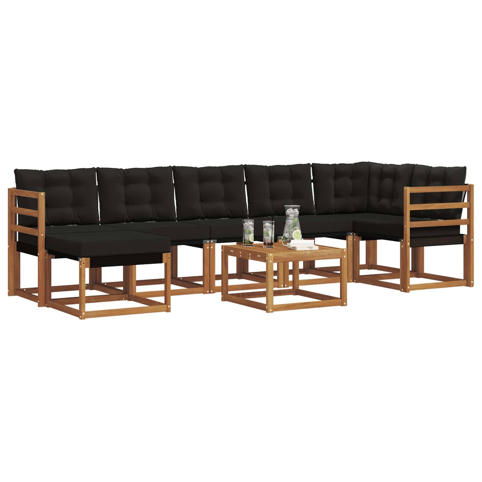 vidaXL Outdoor-Sofagarnitur mit Kissen 8 pcs Natürlich und Schwarz