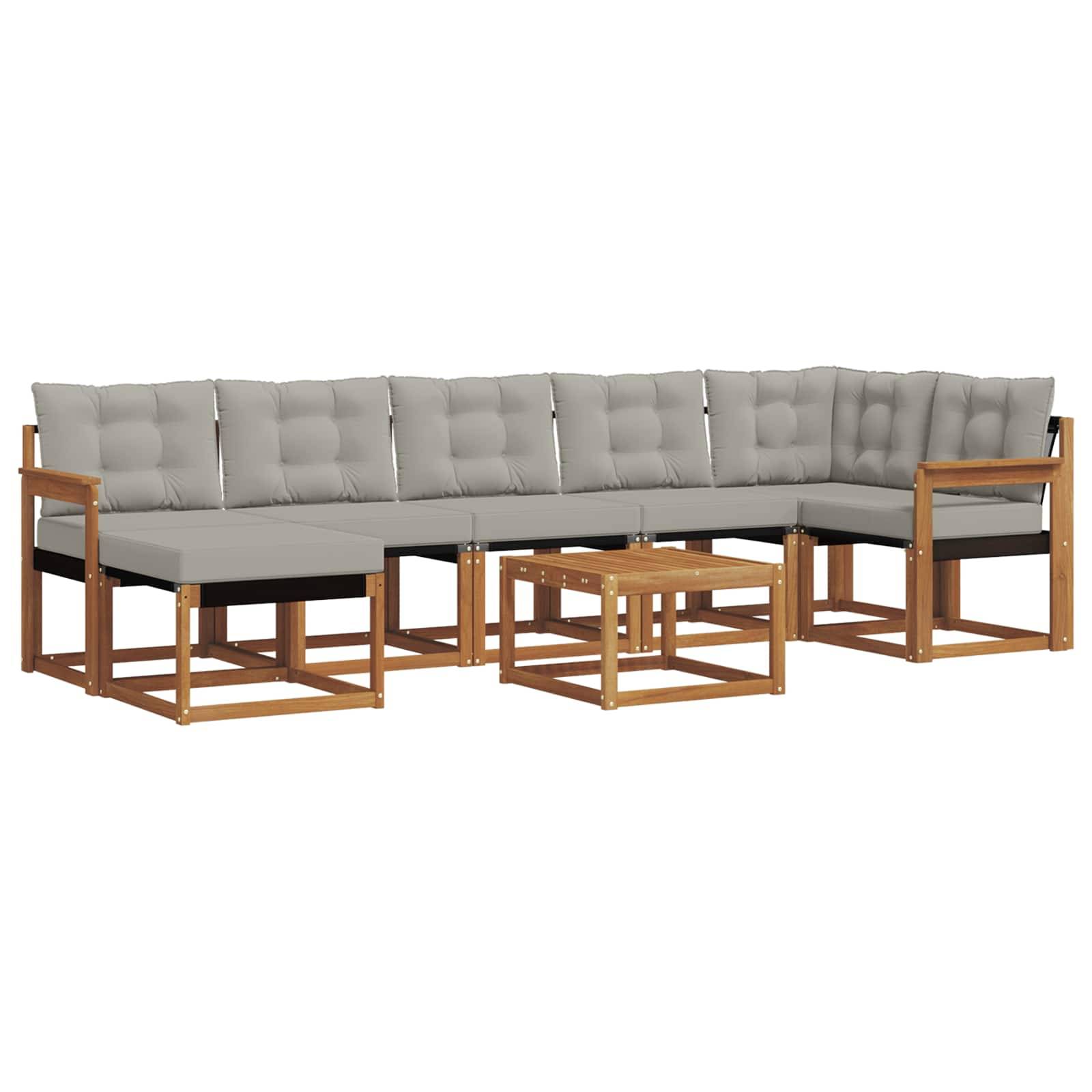 vidaXL Outdoor-Sofagarnitur mit Kissen 8 pcs Natürlich und Hellgrau