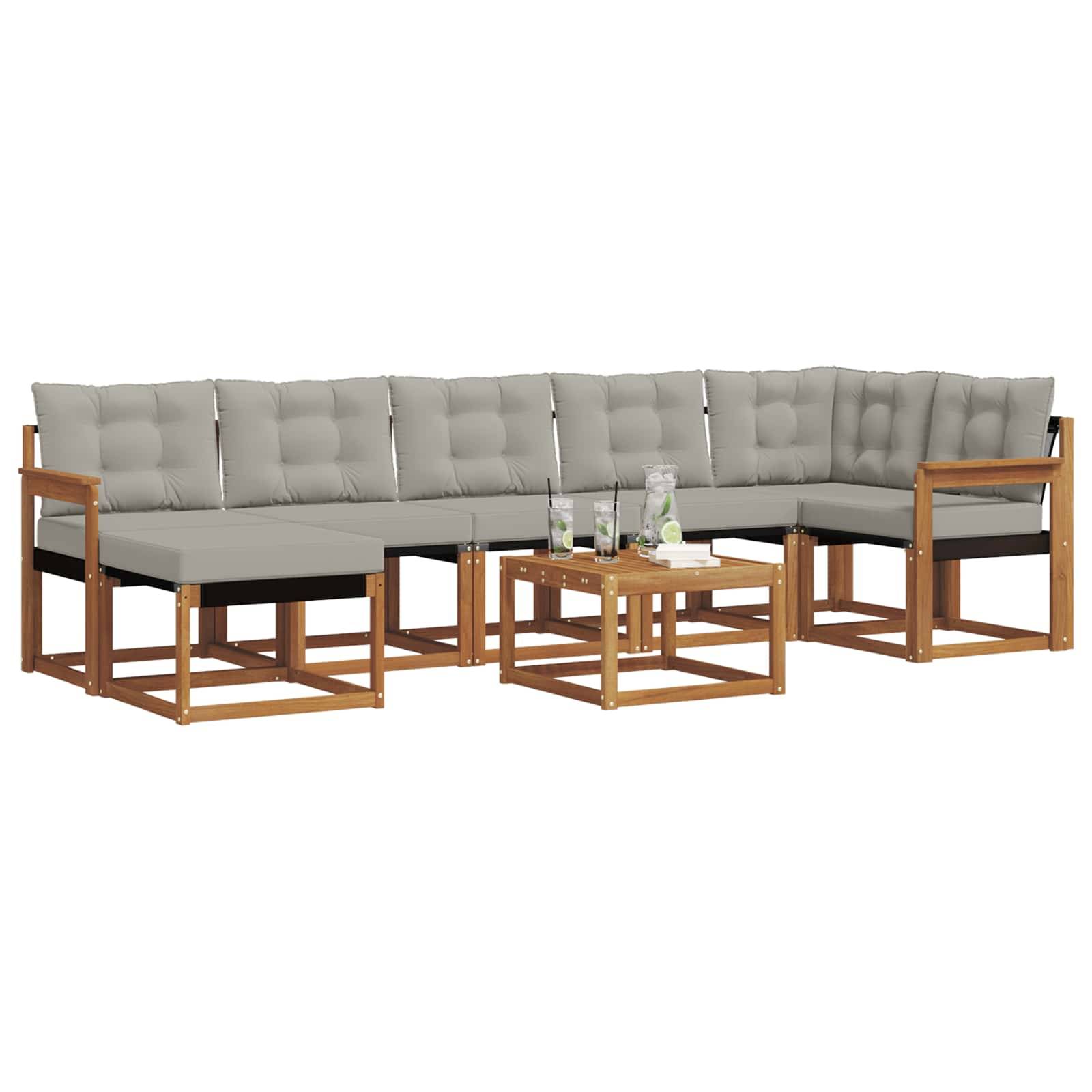 vidaXL Outdoor-Sofagarnitur mit Kissen 8 pcs Natürlich und Hellgrau