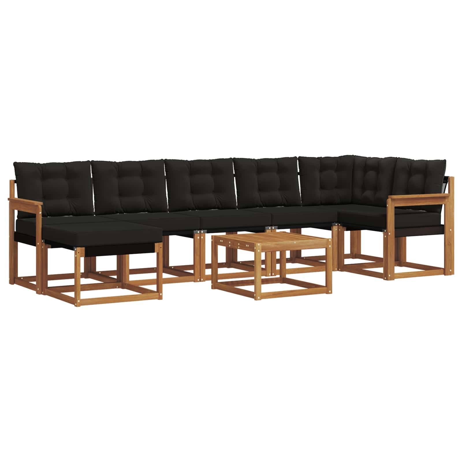 vidaXL Outdoor-Sofagarnitur mit Kissen 8 pcs Natürlich und Schwarz