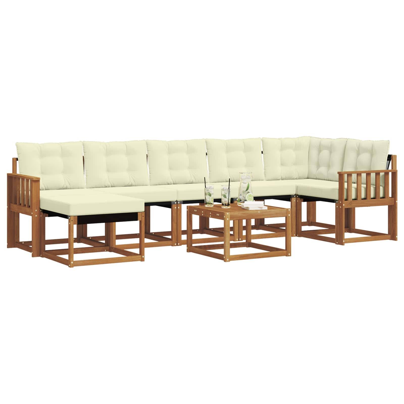 vidaXL Outdoor-Sofagarnitur mit Kissen 8 pcs Natur und Creme