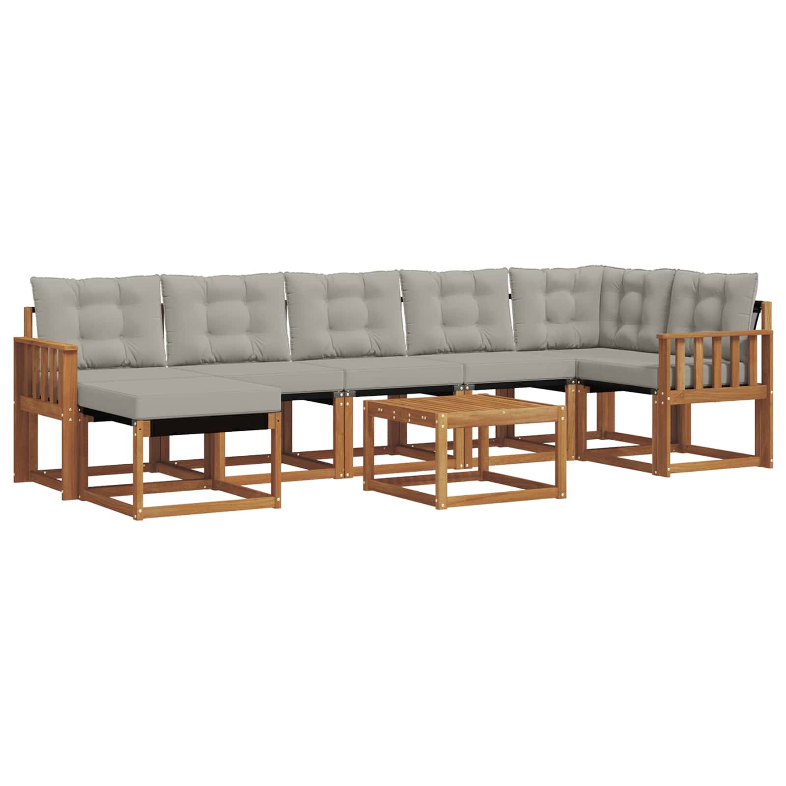 vidaXL Outdoor-Sofagarnitur mit Kissen 8 pcs Natürlich und Hellgrau