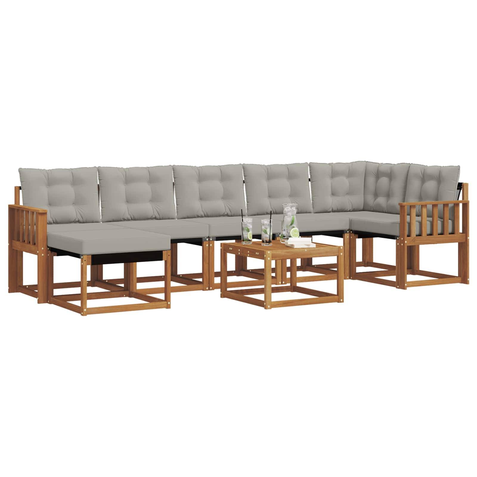 vidaXL Outdoor-Sofagarnitur mit Kissen 8 pcs Natürlich und Hellgrau
