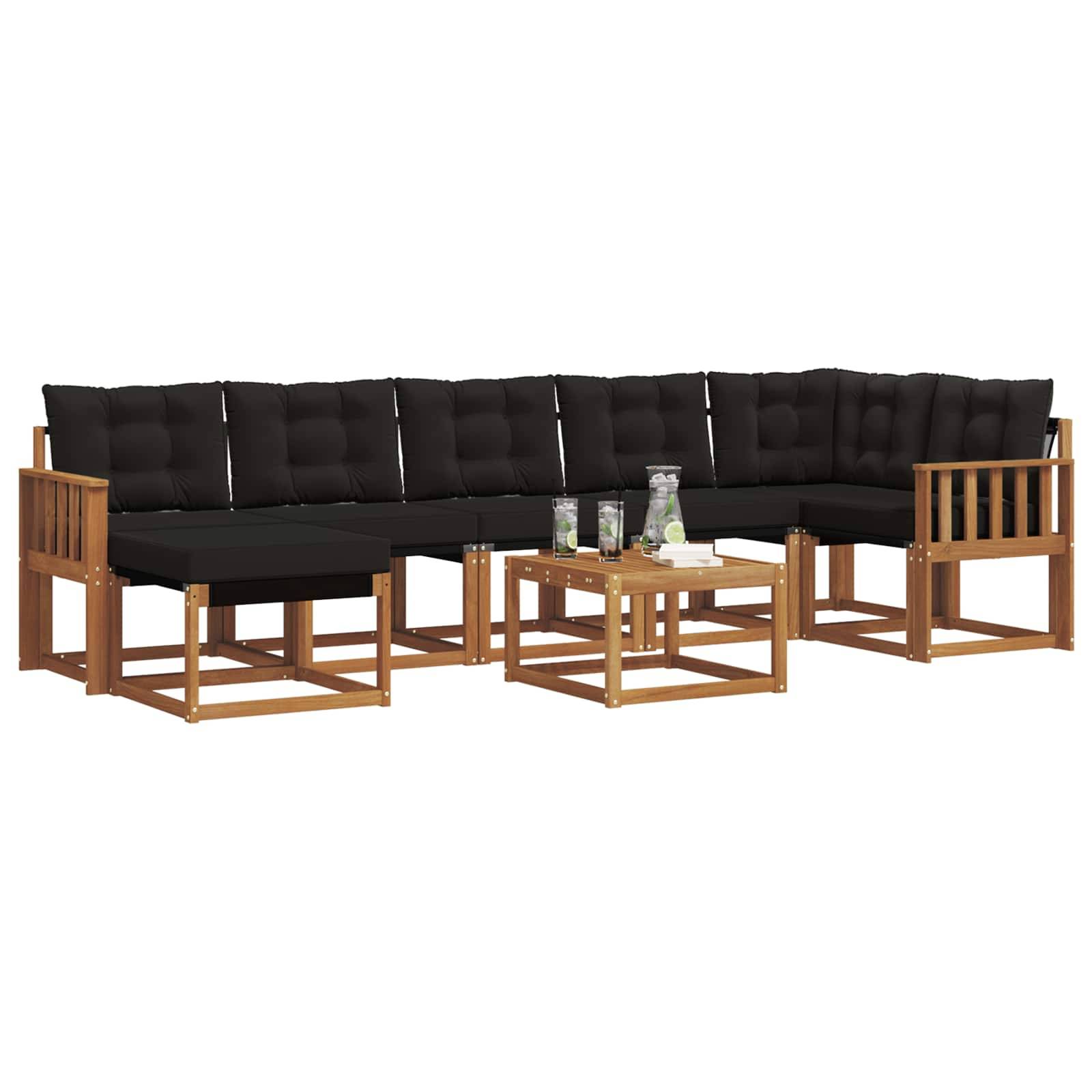 vidaXL Outdoor-Sofagarnitur mit Kissen 8 pcs Natürlich und Schwarz