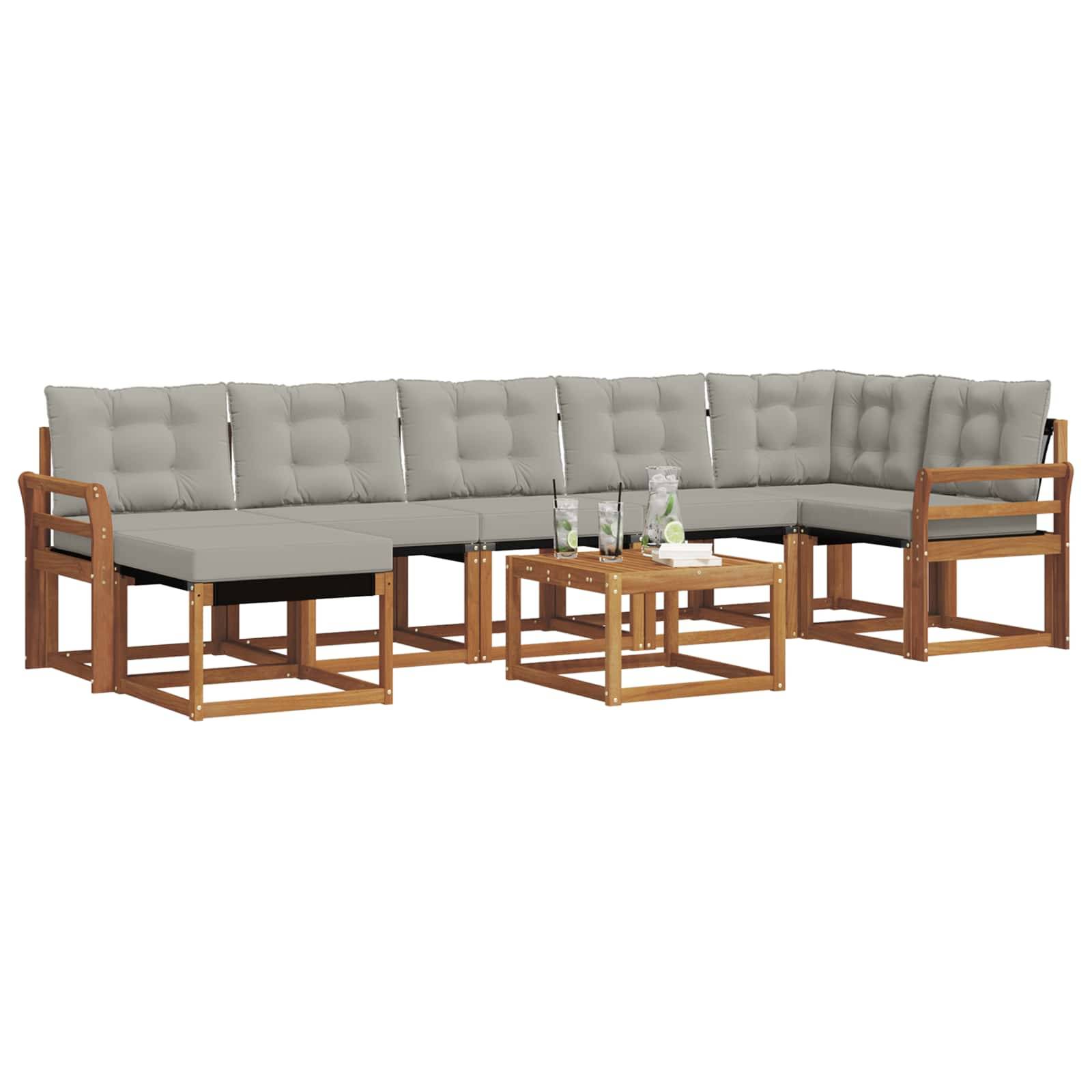 vidaXL Outdoor-Sofagarnitur mit Kissen 8 pcs Natürlich und Hellgrau
