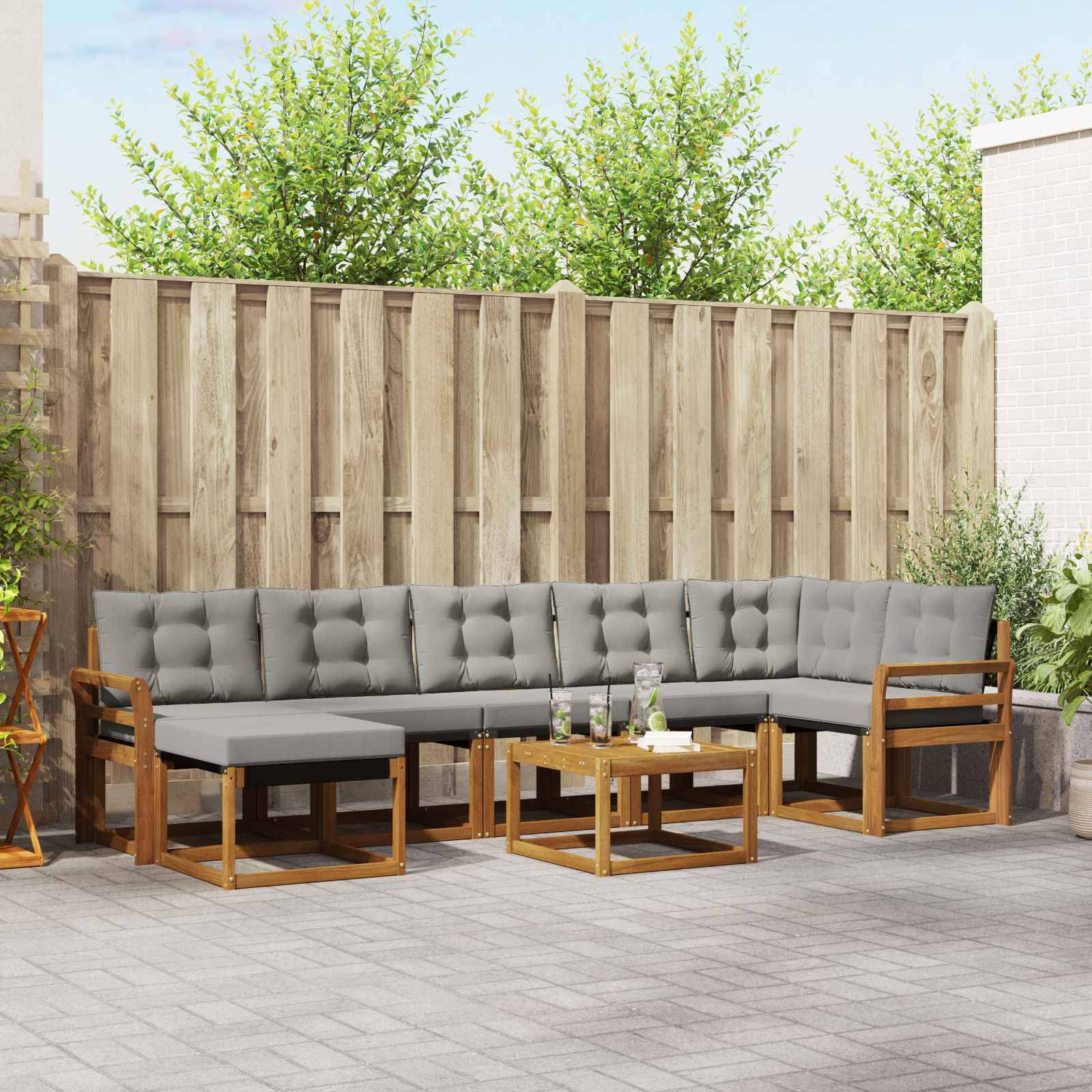 vidaXL Outdoor-Sofagarnitur mit Kissen 8 pcs Natürlich und Hellgrau