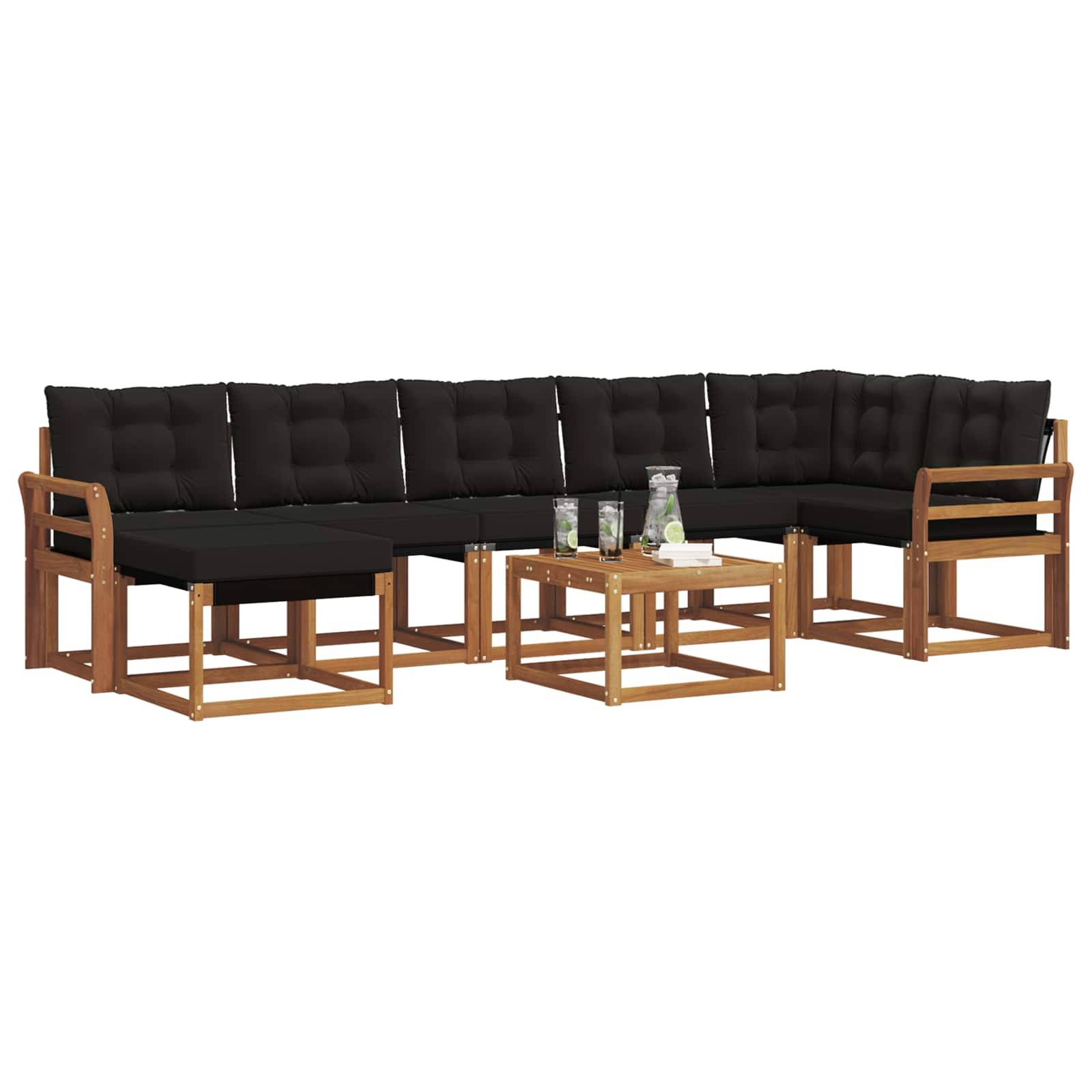 vidaXL Outdoor-Sofagarnitur mit Kissen 8 pcs Natürlich und Schwarz