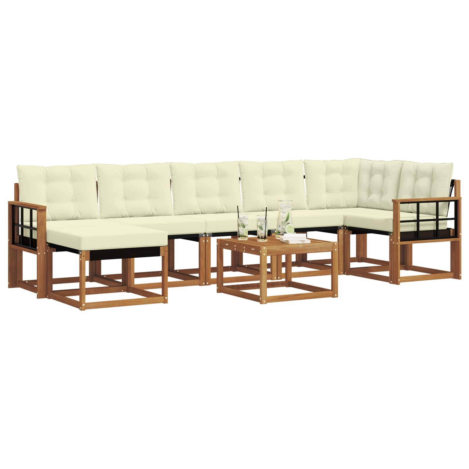 vidaXL Outdoor-Sofagarnitur mit Kissen 8 pcs Natur und Creme