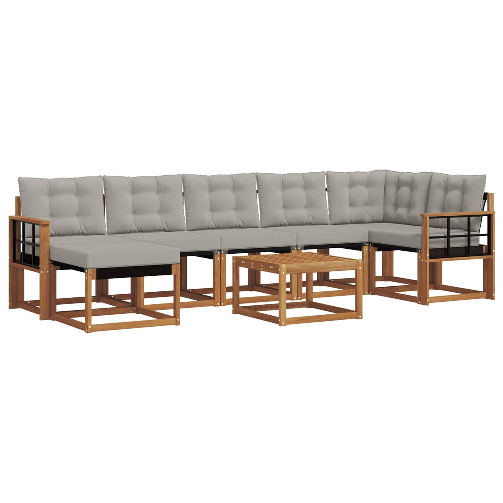 vidaXL Outdoor-Sofagarnitur mit Kissen 8 pcs Natürlich und Hellgrau