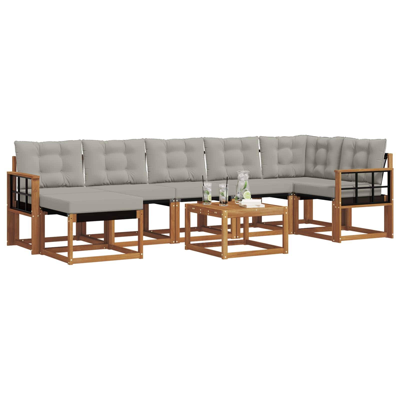 vidaXL Outdoor-Sofagarnitur mit Kissen 8 pcs Natürlich und Hellgrau
