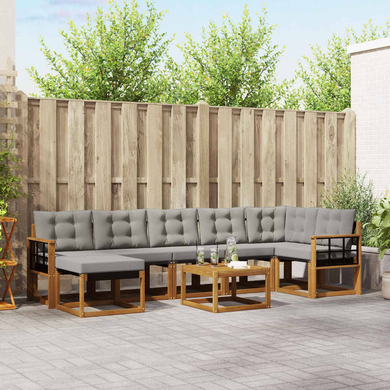 vidaXL Outdoor-Sofagarnitur mit Kissen 8 pcs Natürlich und Hellgrau