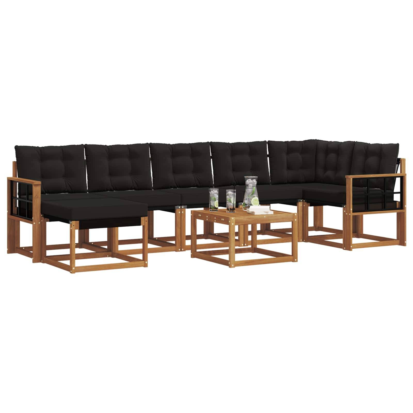 vidaXL Outdoor-Sofagarnitur mit Kissen 8 pcs Natürlich und Schwarz
