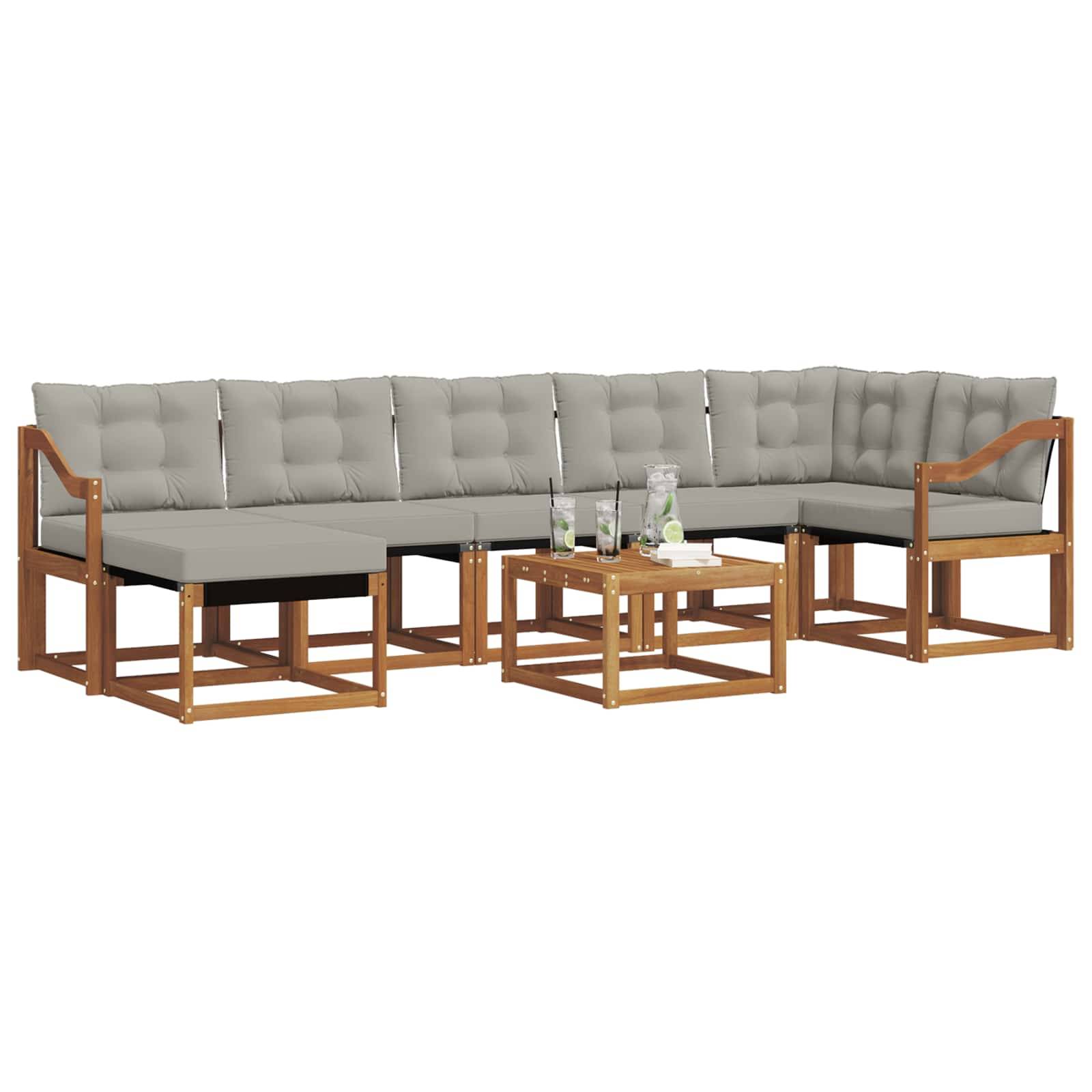 vidaXL Outdoor-Sofagarnitur mit Kissen 8 pcs Natürlich und Hellgrau