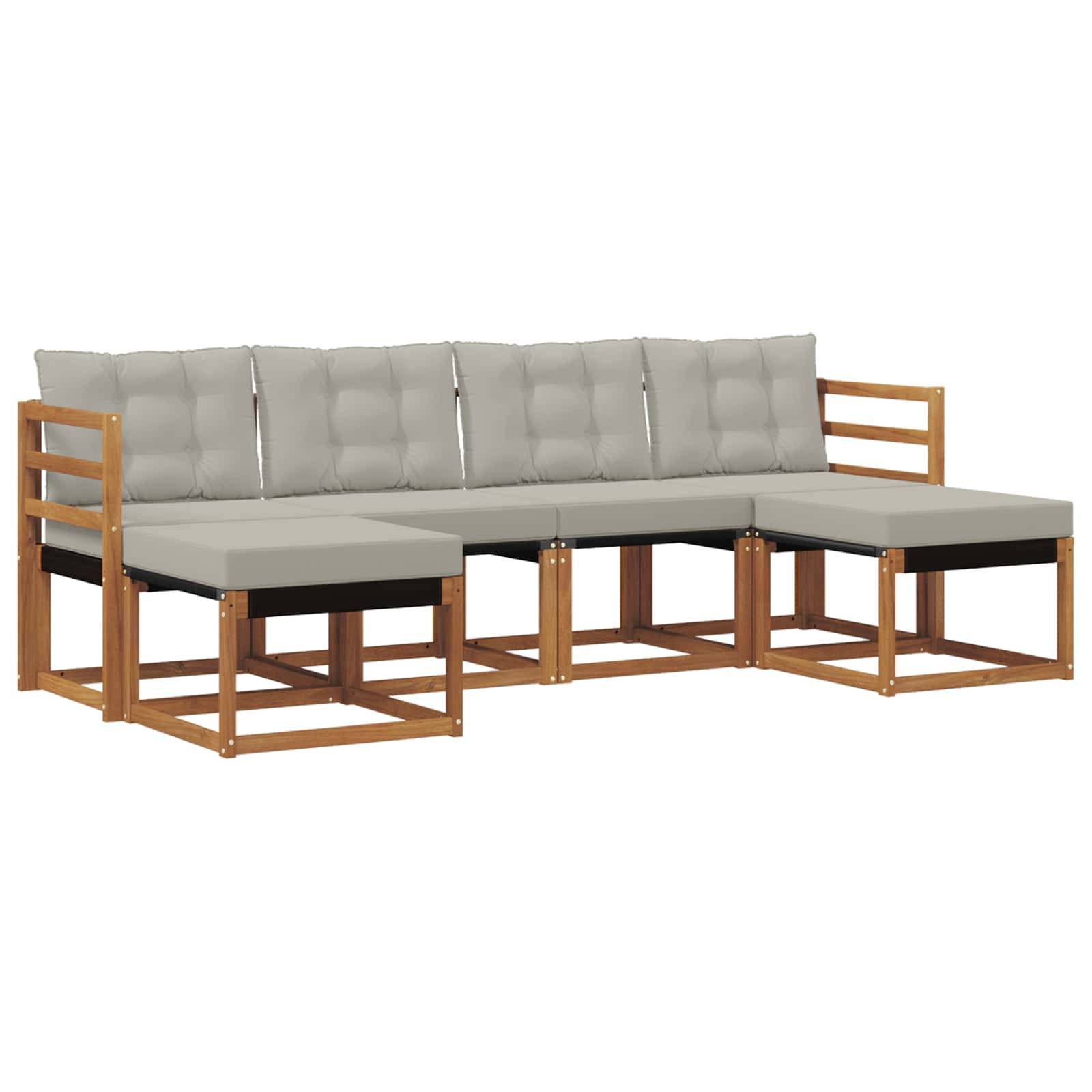 vidaXL Outdoor-Sofagarnitur mit Kissen 6 pcs Natürlich und Hellgrau