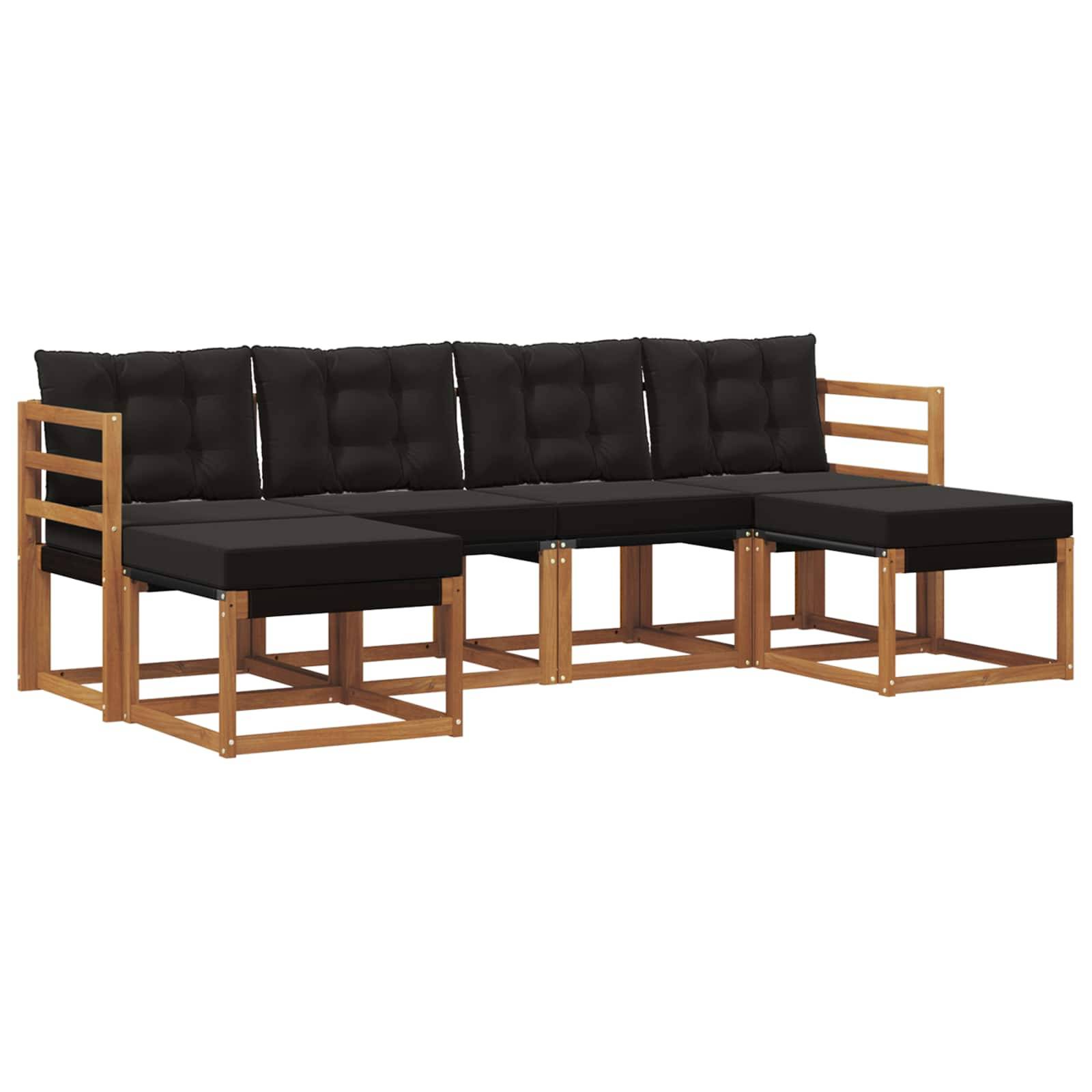 vidaXL Outdoor-Sofagarnitur mit Kissen 6 pcs Natürlich und Schwarz
