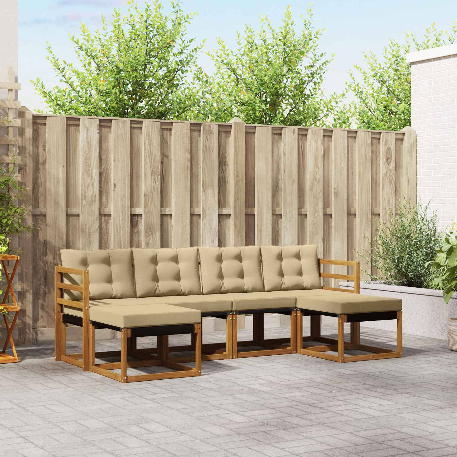 vidaXL Outdoor-Sofagarnitur mit Kissen 6 pcs Natur und Beige