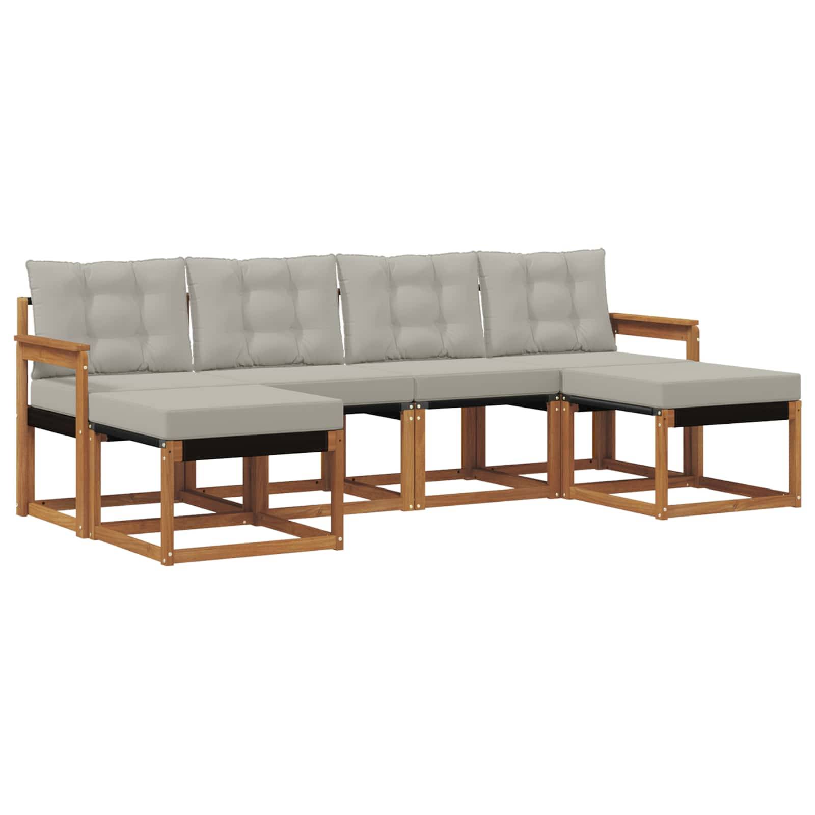 vidaXL Outdoor-Sofagarnitur mit Kissen 6 pcs Natürlich und Hellgrau