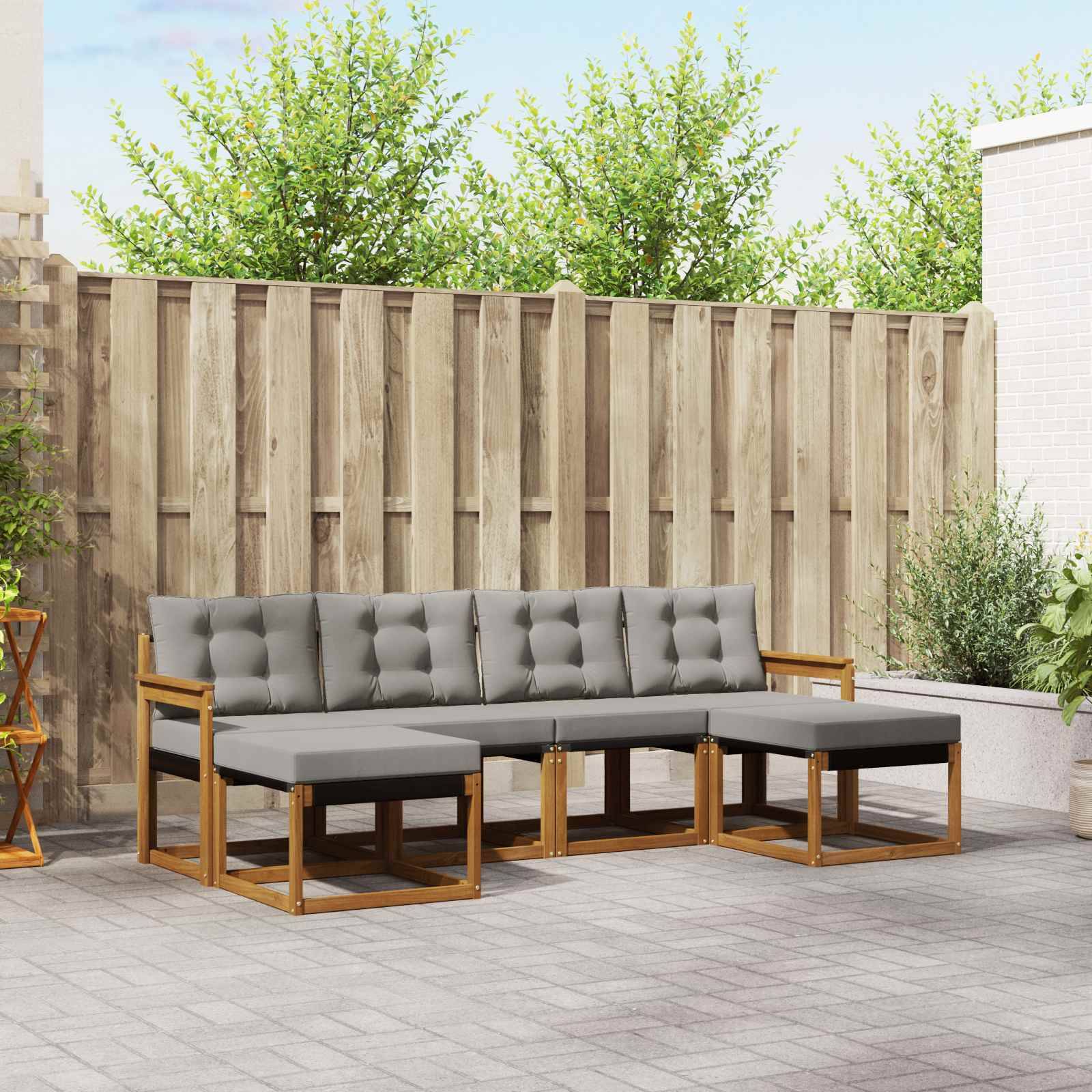 vidaXL Outdoor-Sofagarnitur mit Kissen 6 pcs Natürlich und Hellgrau