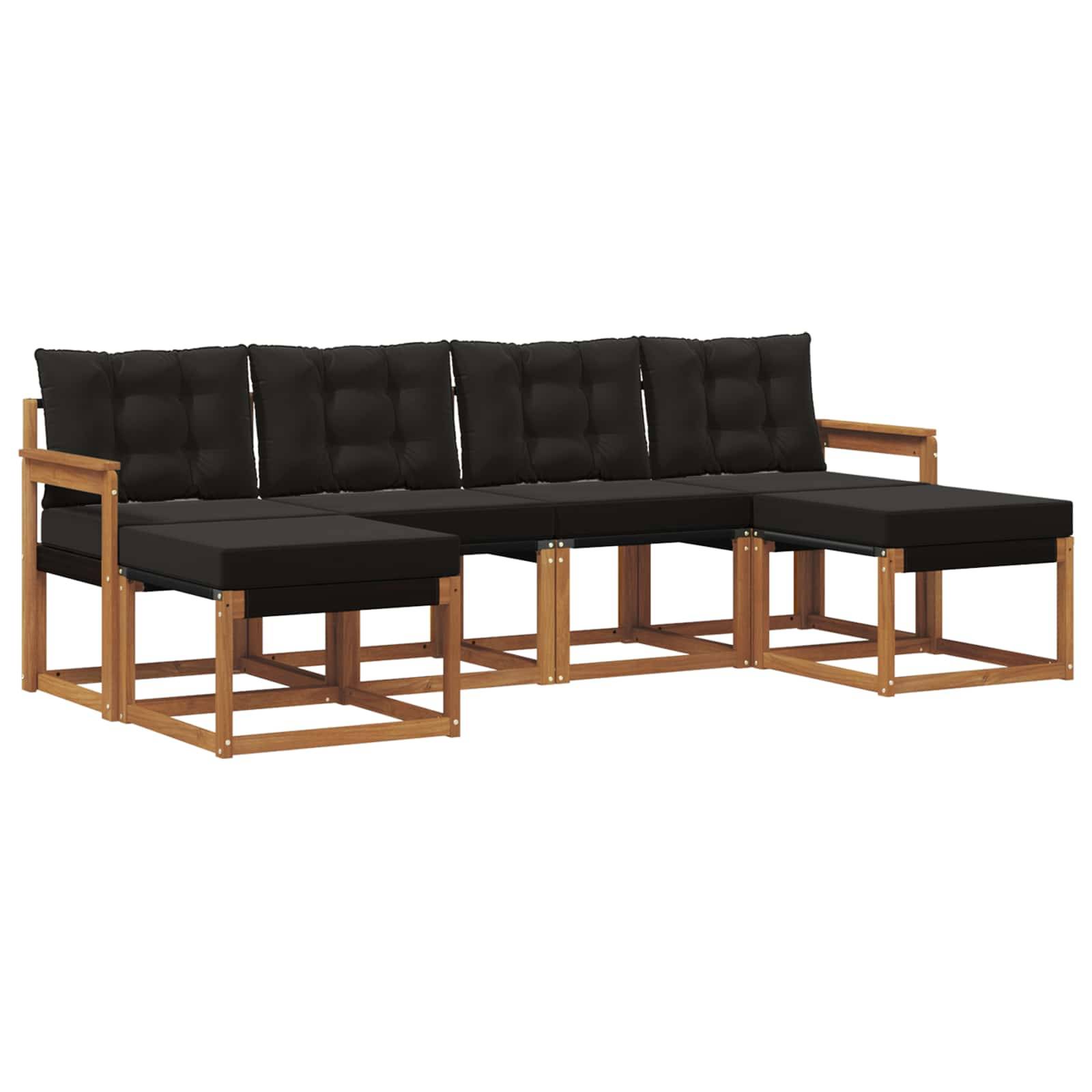 vidaXL Outdoor-Sofagarnitur mit Kissen 6 pcs Natürlich und Schwarz