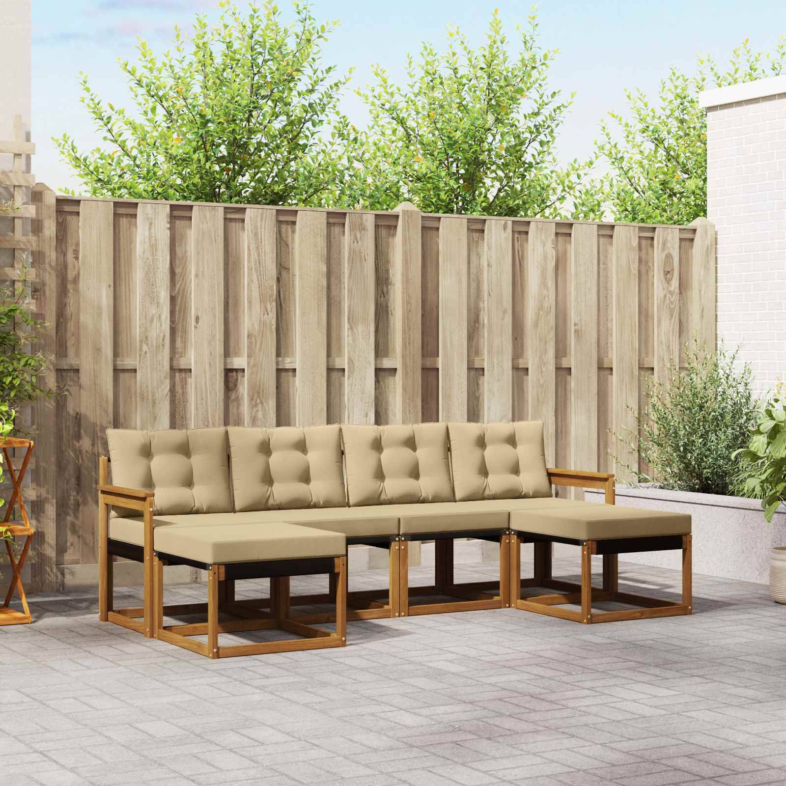 vidaXL Outdoor-Sofagarnitur mit Kissen 6 pcs Natur und Beige
