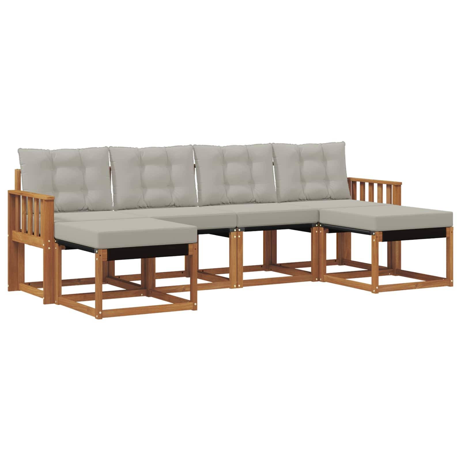 vidaXL Outdoor-Sofagarnitur mit Kissen 6 pcs Natürlich und Hellgrau