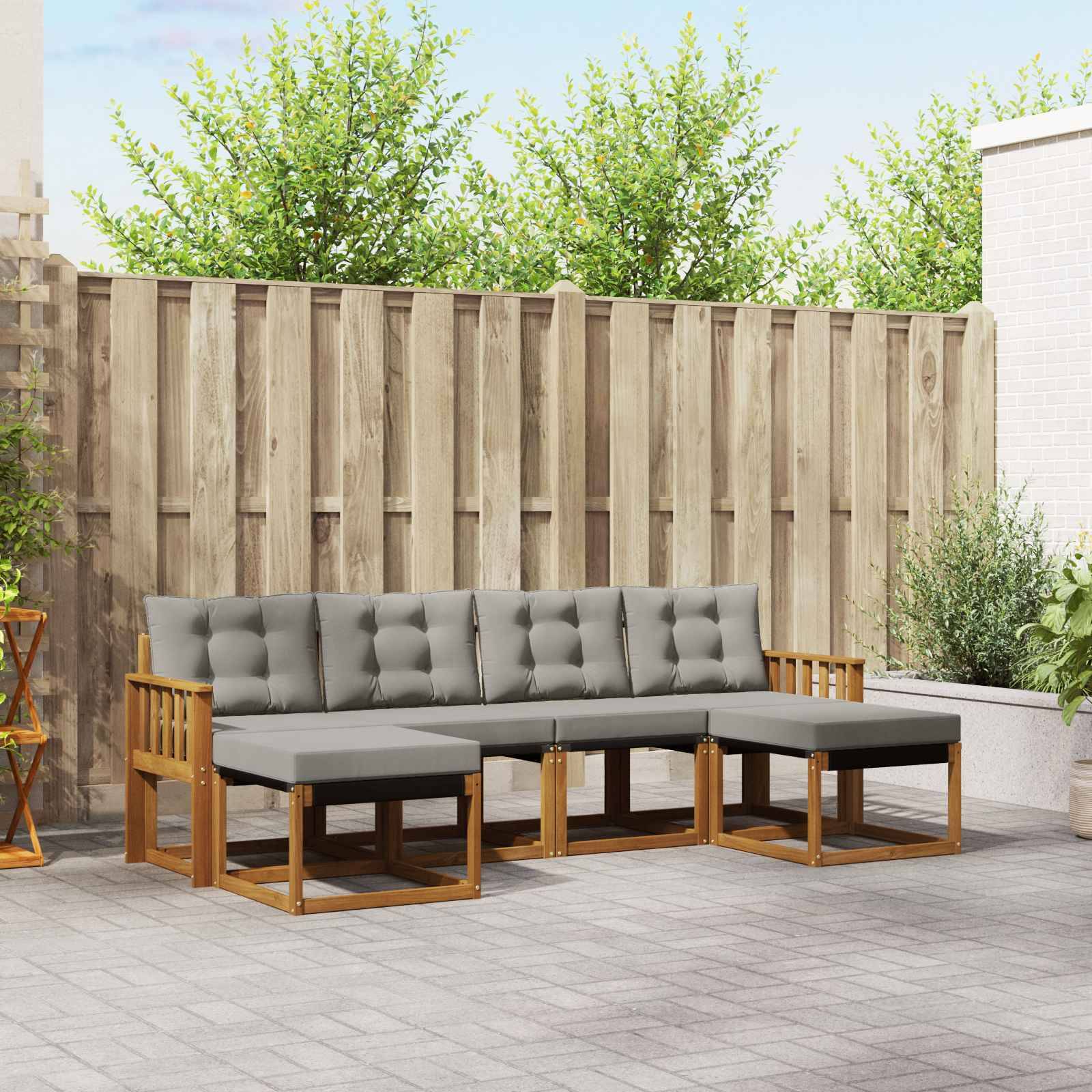 vidaXL Outdoor-Sofagarnitur mit Kissen 6 pcs Natürlich und Hellgrau