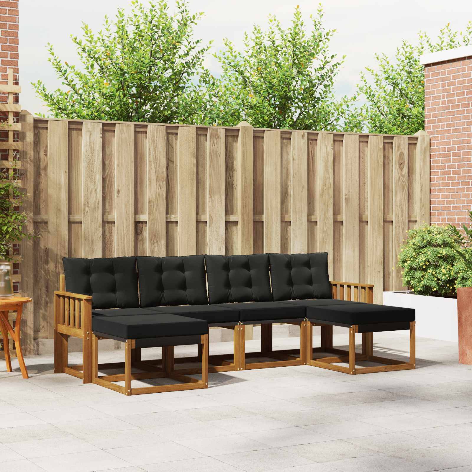 vidaXL Outdoor-Sofagarnitur mit Kissen 6 pcs Natürlich und Schwarz