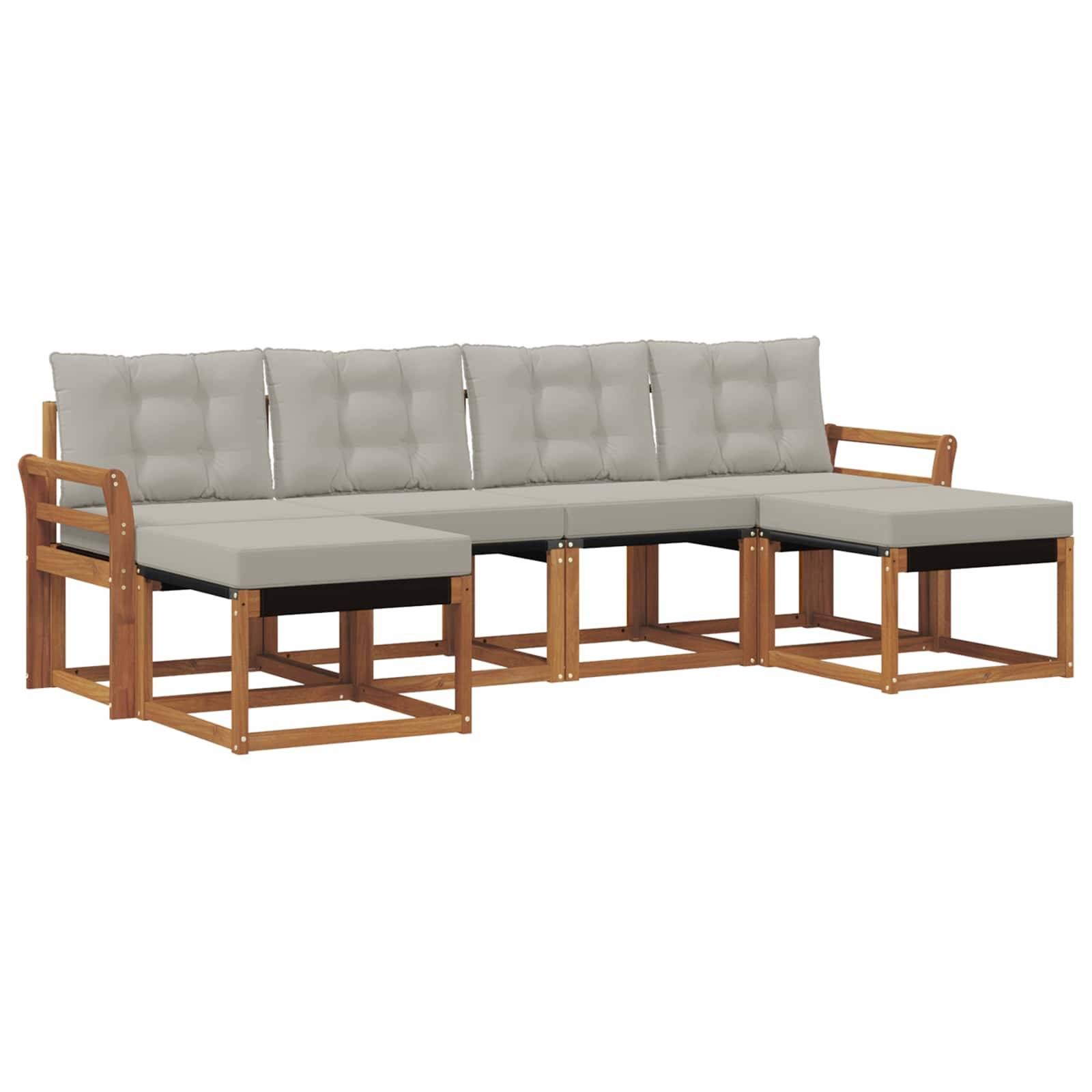 vidaXL Outdoor-Sofagarnitur mit Kissen 6 pcs Natürlich und Hellgrau