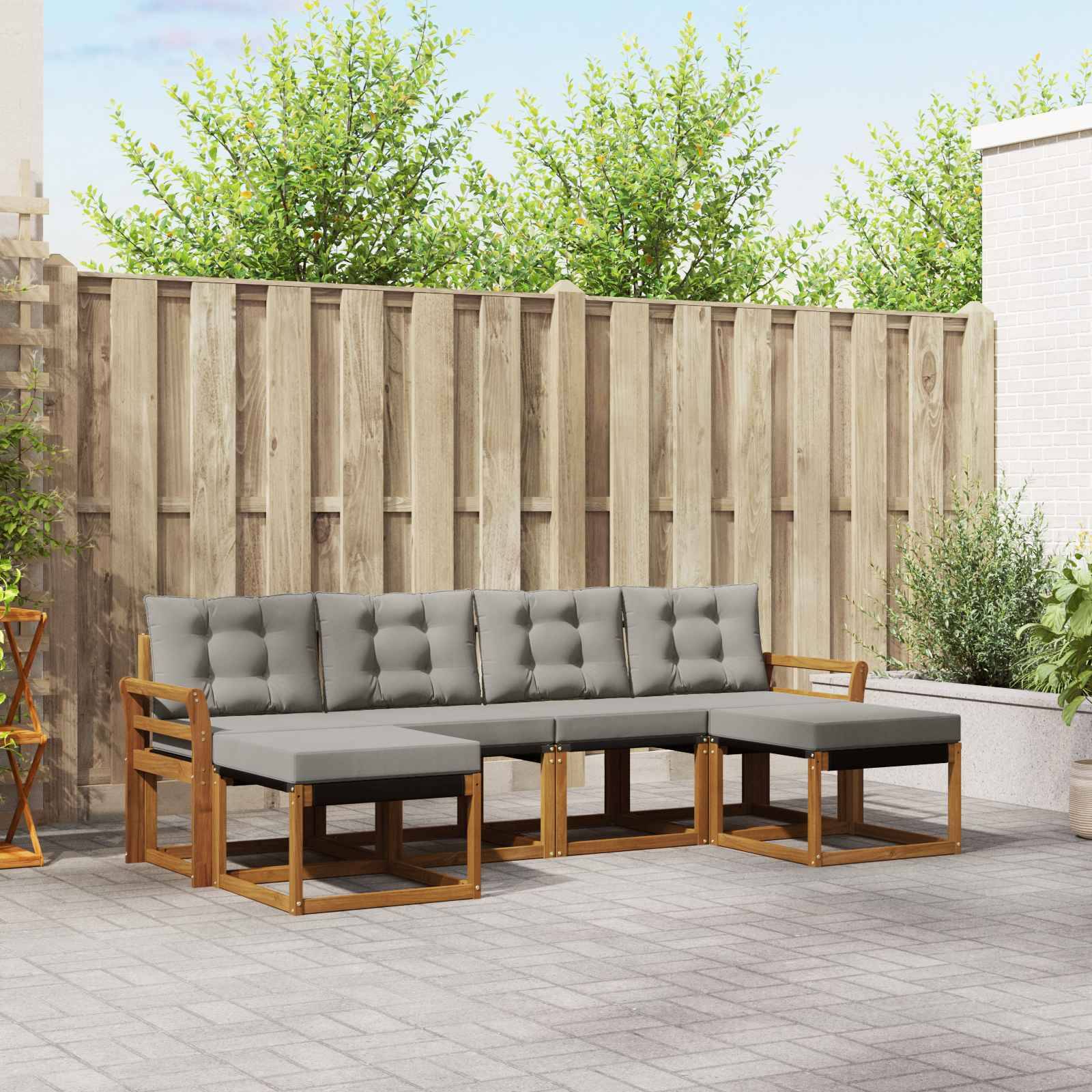 vidaXL Outdoor-Sofagarnitur mit Kissen 6 pcs Natürlich und Hellgrau