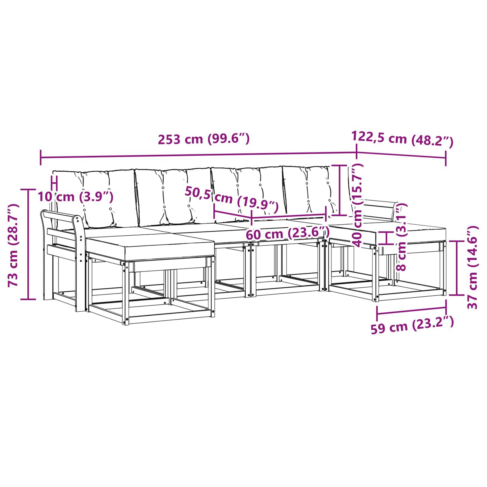 vidaXL Outdoor-Sofagarnitur mit Kissen 6 pcs Natürlich und Hellgrau