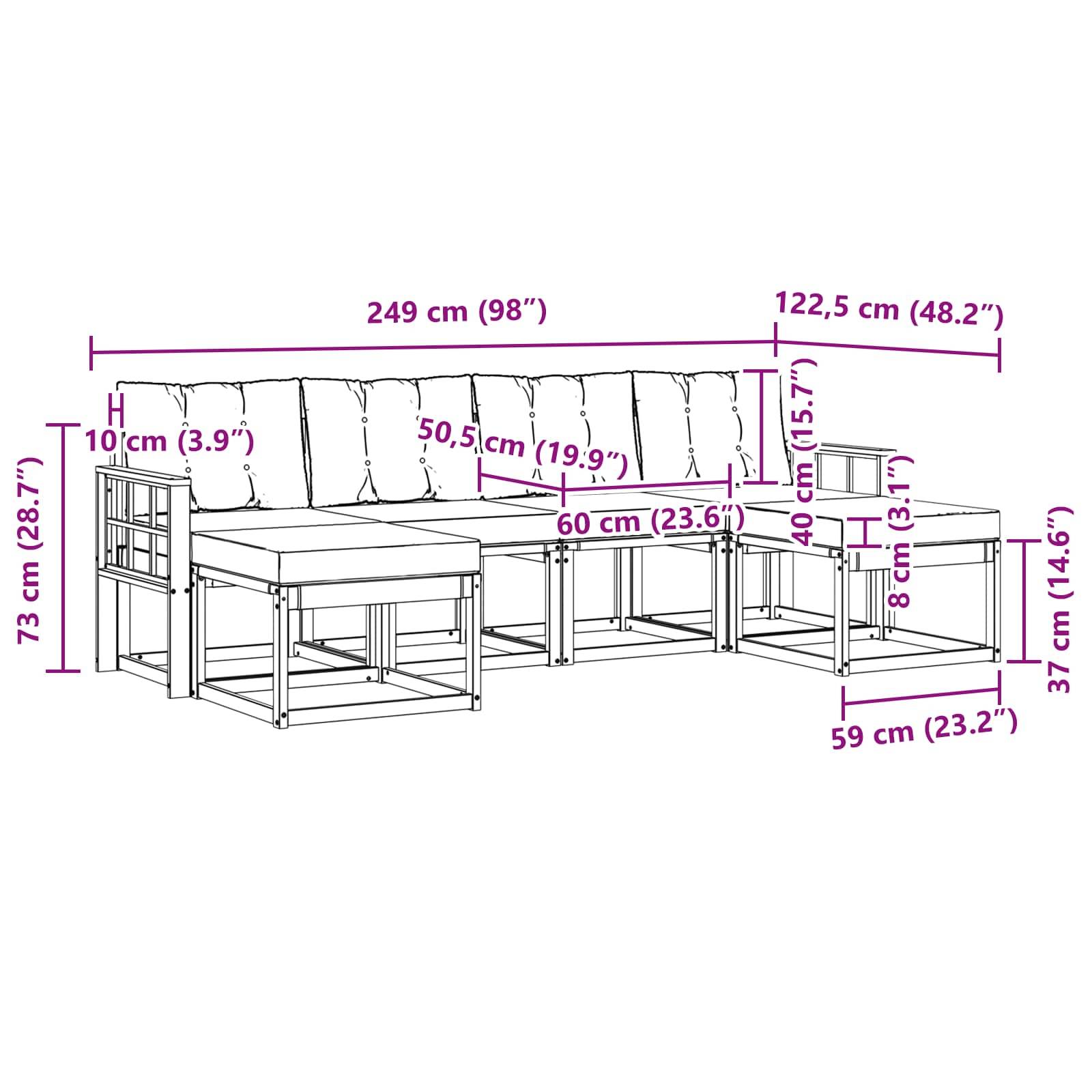 vidaXL Outdoor-Sofagarnitur mit Kissen 6 pcs Weiß und Hellgrau
