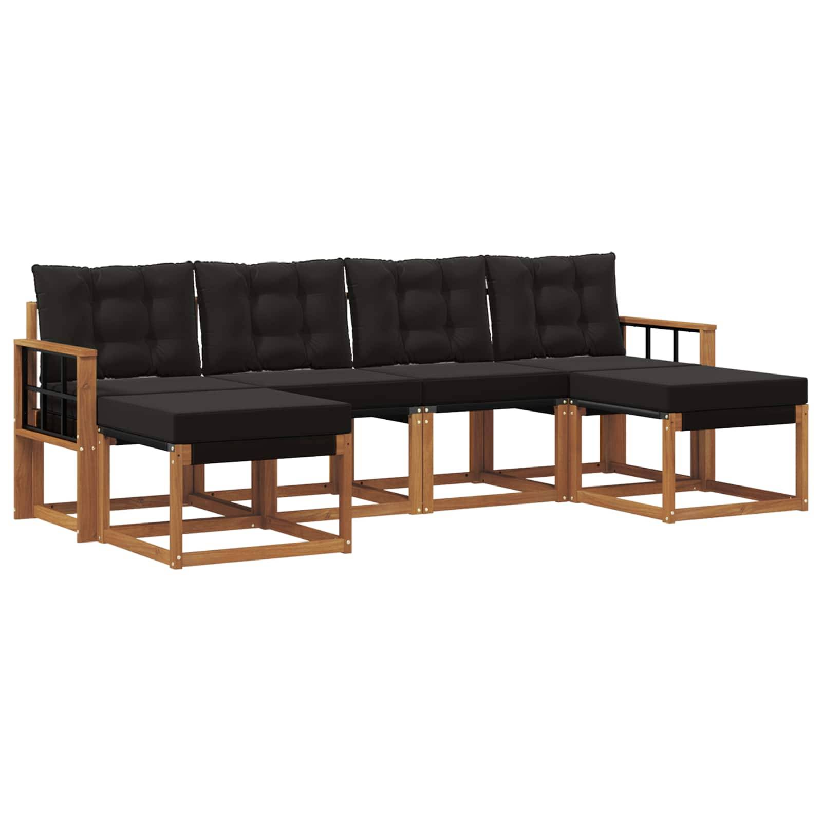 vidaXL Outdoor-Sofagarnitur mit Kissen 6 pcs Natürlich und Schwarz