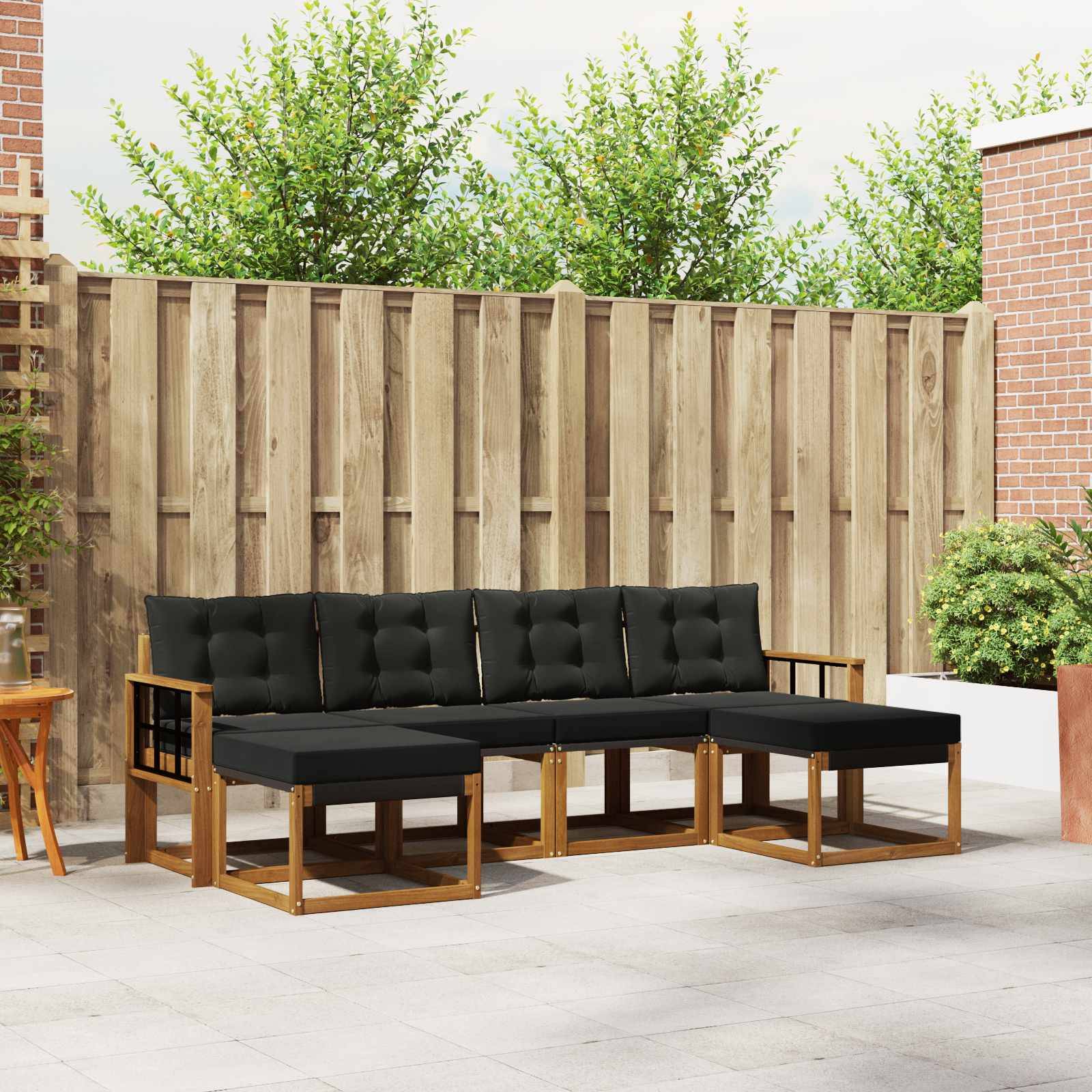 vidaXL Outdoor-Sofagarnitur mit Kissen 6 pcs Natürlich und Schwarz
